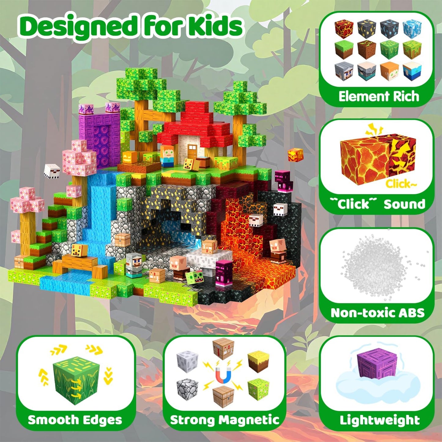 300 PCS Magnetic Blocks - Magnetic Building Blocks, Stacking Magnetic Blocks for Kids, Sensory Toy for STEM Montessori for Kids 3+ Boys and Girls Christmas Birthday Gifts