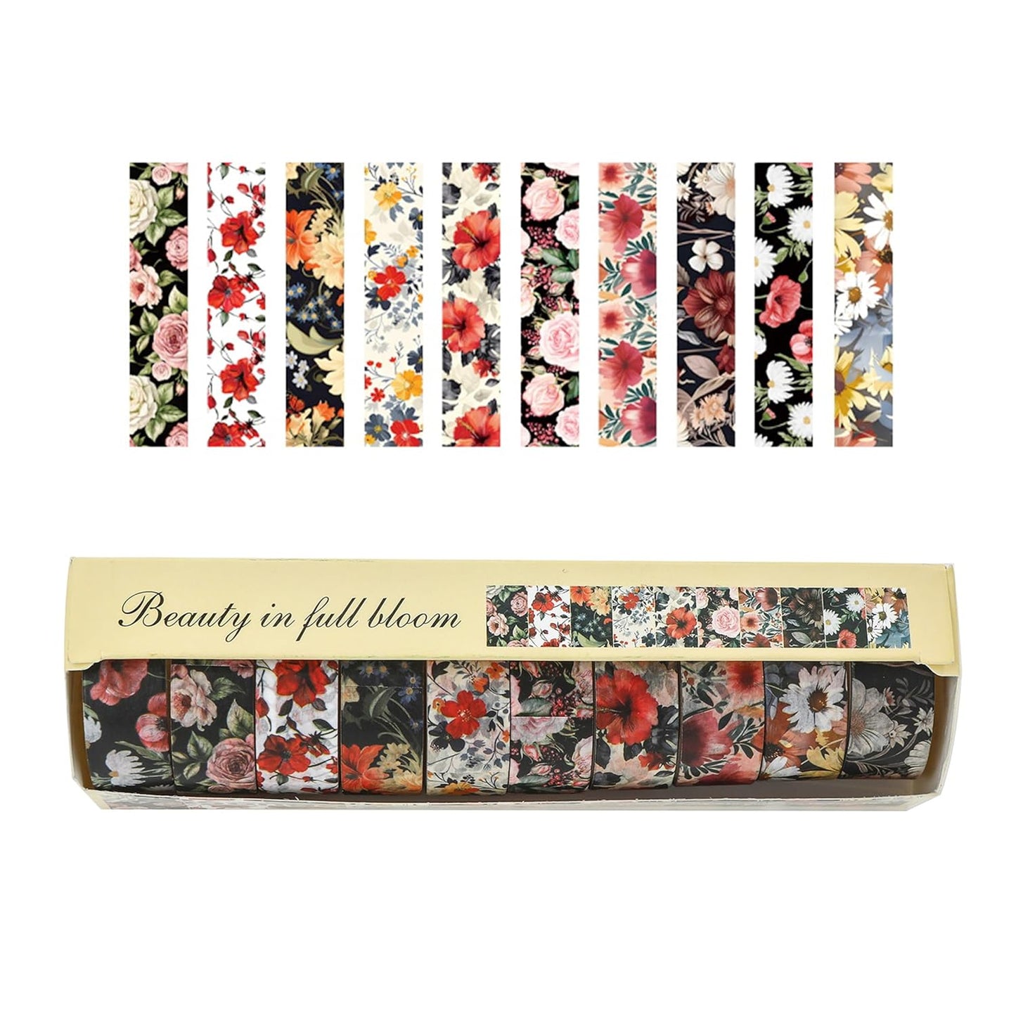 10 Rolls Blooming Flowers Washi Tape Set Floral Arts Adhesive Tapes Colorful Garden Decorative Masking Tape Sets for Craft, Kids, Scrapbook, DIY, Gift Wrapping (3-Blooms)