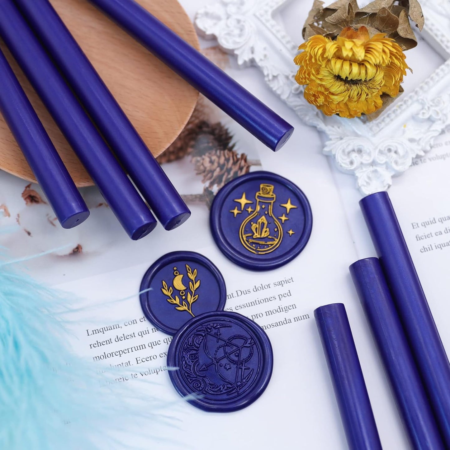 SWANGSA 20 Pieces Glue Gun Sealing Wax Sticks Starry Blue for Wax Seal Stamp, Great for Wedding Invitations, Cards, Envelopes, Wine Packages, Gift Wrapping (Starry Blue)