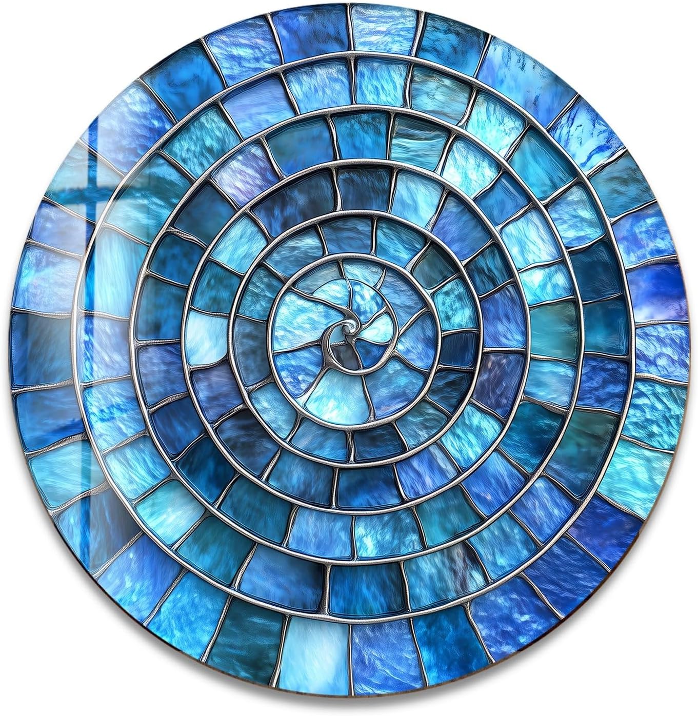 My Photostation.com 39,4''(100cm) Diameter Blue Aqua Spiral Harmony Round Glass Wall Art Tempered Glass Printing Wall Decor Large Wall Art Wall Hangings