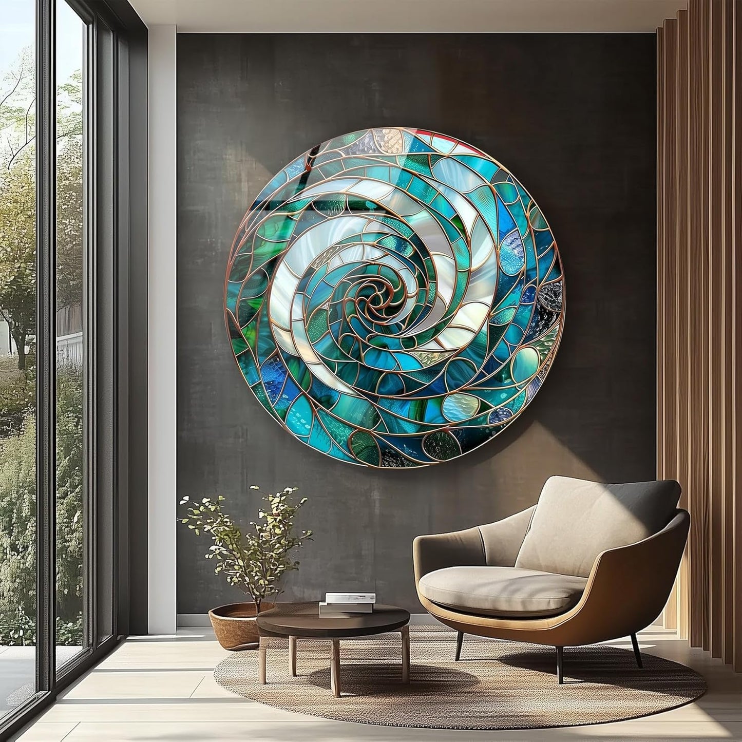 My Photostation.com 20''(50cm) Diameter Aqua Spiral Harmony Round Glass Wall Art Tempered Glass Printing Wall Decor Large Wall Art Wall Hangings