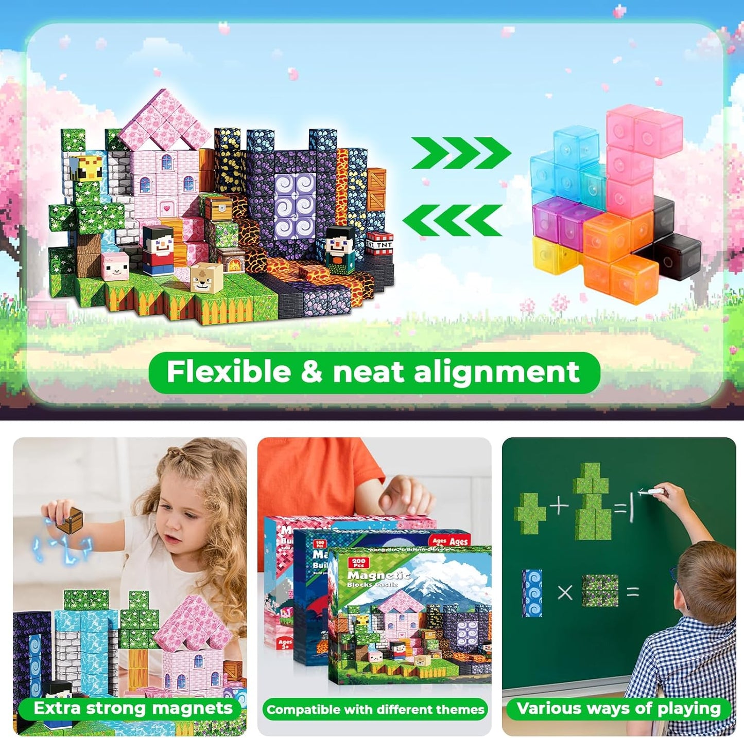 Goody King 200PCS Magnetic Building Blocks - Forest & Volcano Adventure Set, STEM Learning Toys for Kids Ages 3+, Strong Magnets, Creative Play, Gift for Boys & Girls