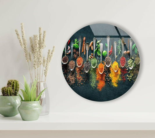 My Photostation.com 39,4''(100cm) Diameter Colorful Herbs Round Glass Wall Art Tempered Glass Printing Wall Decor Large Wall Art Wall Hangings
