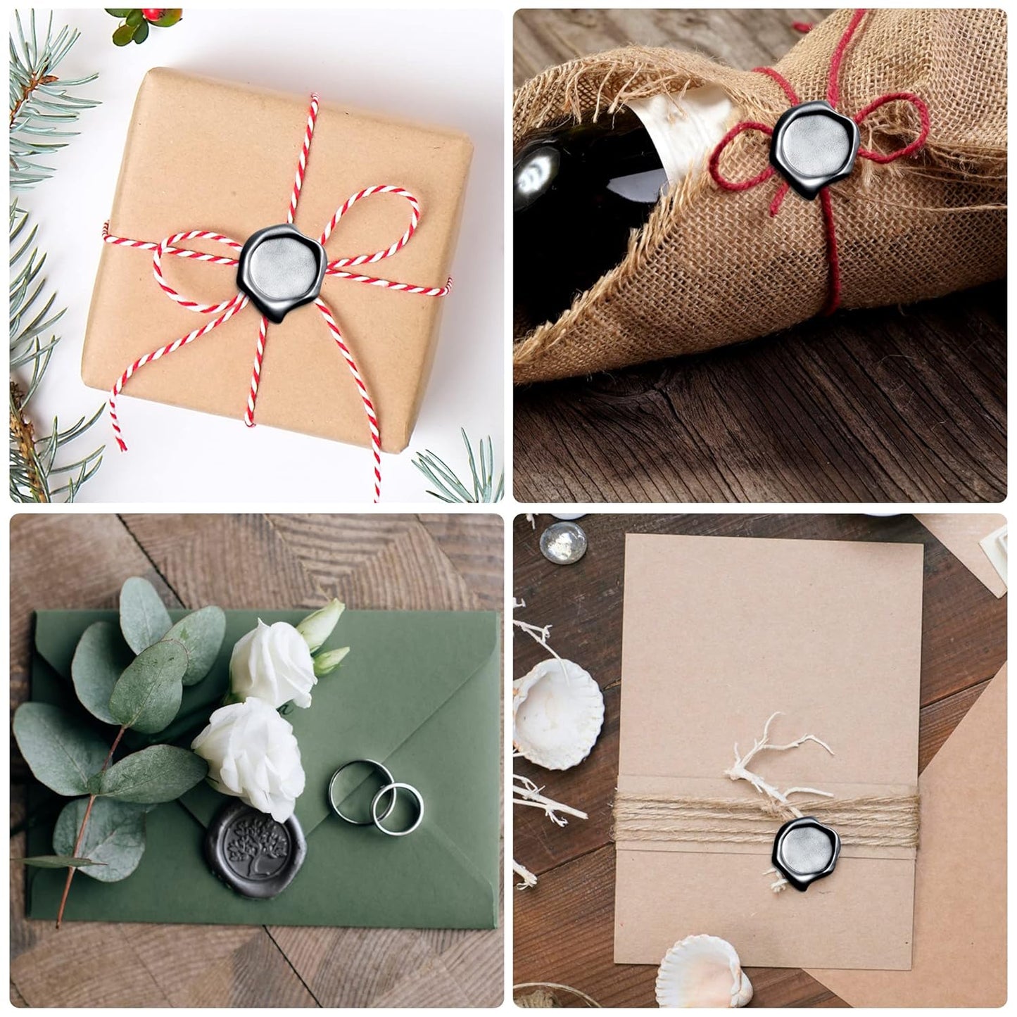 500 Pcs Octagon Sealing Wax Beads Black Wax Seal Beads with 4 Pcs Tea Candles and 1 Pcs Wax Melting Spoon for Crafts Letter Wine Greeting Cards Sealing