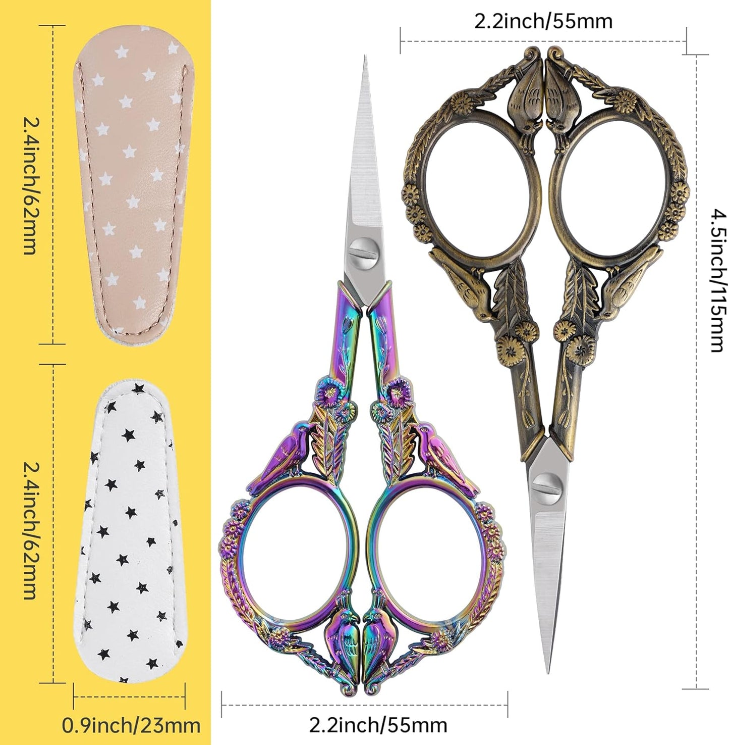 Small Embroidery Scissors with Cover -Cute and Comfortable handles with Sturdy and Sharp Tips for Precise Cutting, Perfect Size for Keeping in Your Sewing and Craft Supplies Kit