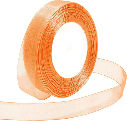 Ribbon for Gift Wrapping 3/4 inch Orange Sheer Organza Ribbon for Flower Bouquet Tulle Thin Chiffon Ribbons for Wedding Invitations Christmas Halloween Presents Decorations Crafts 50 Yards