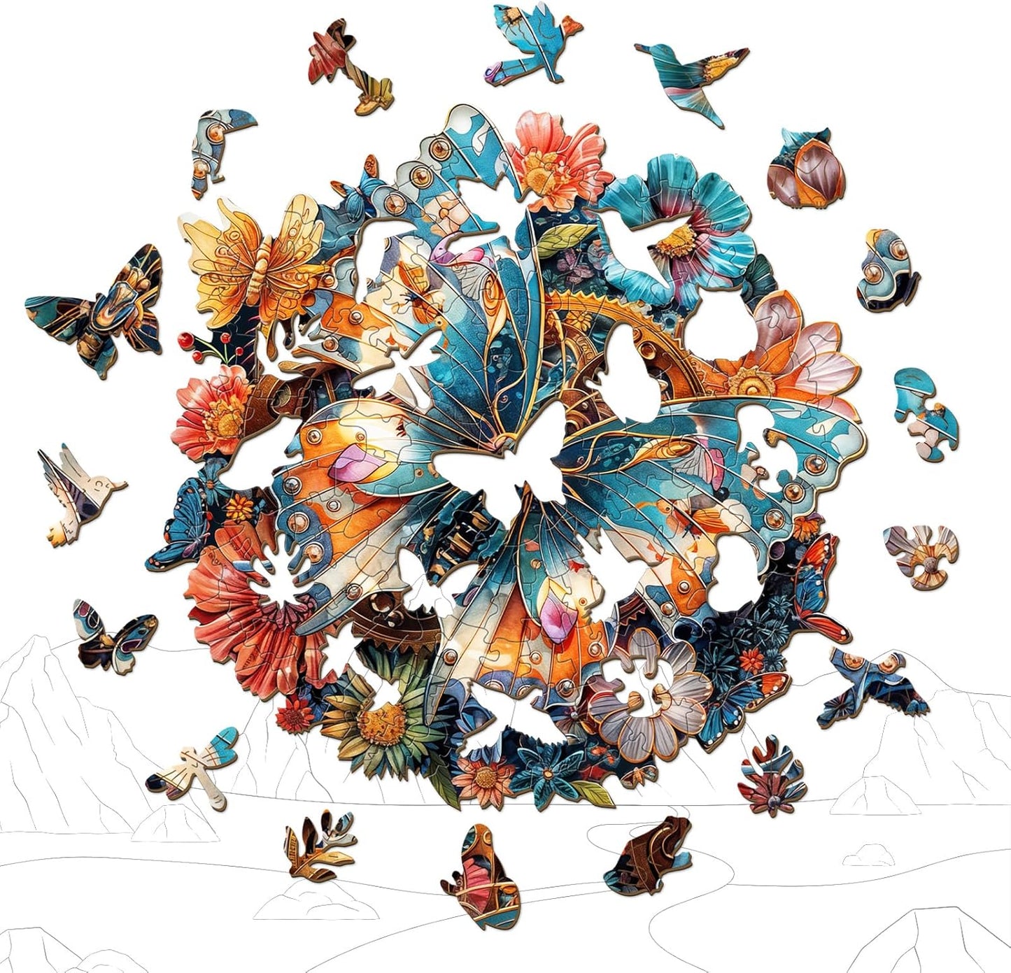 Wooden Puzzles for Adults - Mechanical Butterfly Wood Puzzles Adult - Unique Animal Shape Wooden Jigsaw Puzzles for Adults - Birthday Gifts for Puzzle Lovers, Family (8.4 * 8.4in)