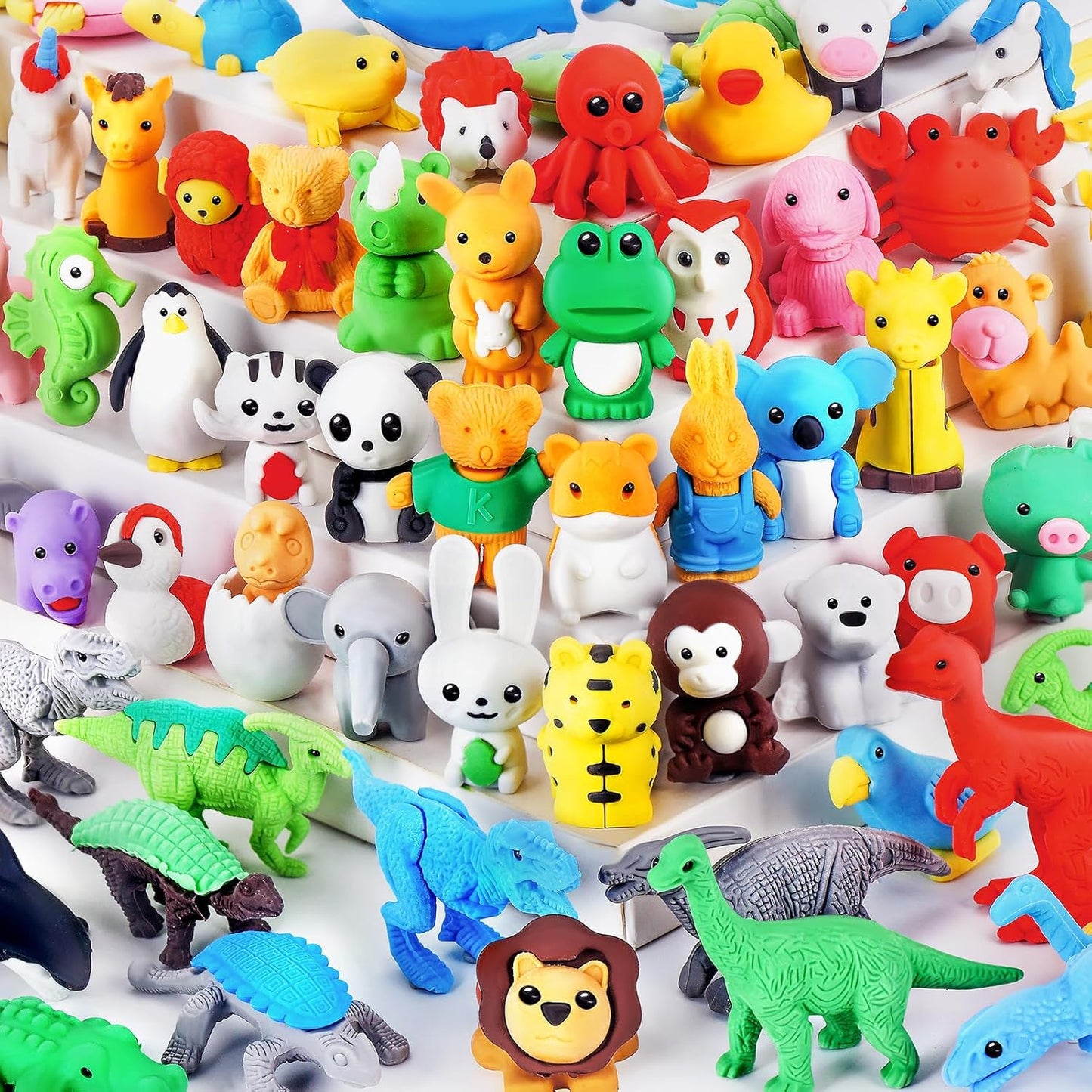 60Pcs Animal Erasers Kids Desk Pets Pencil Erasers 3D Puzzle Bulk Mini Animal Eraser Toys Fun Cute Eraser for Classroom Rewards, Game Prizes, Treasure Box, Easter Egg Fillers
