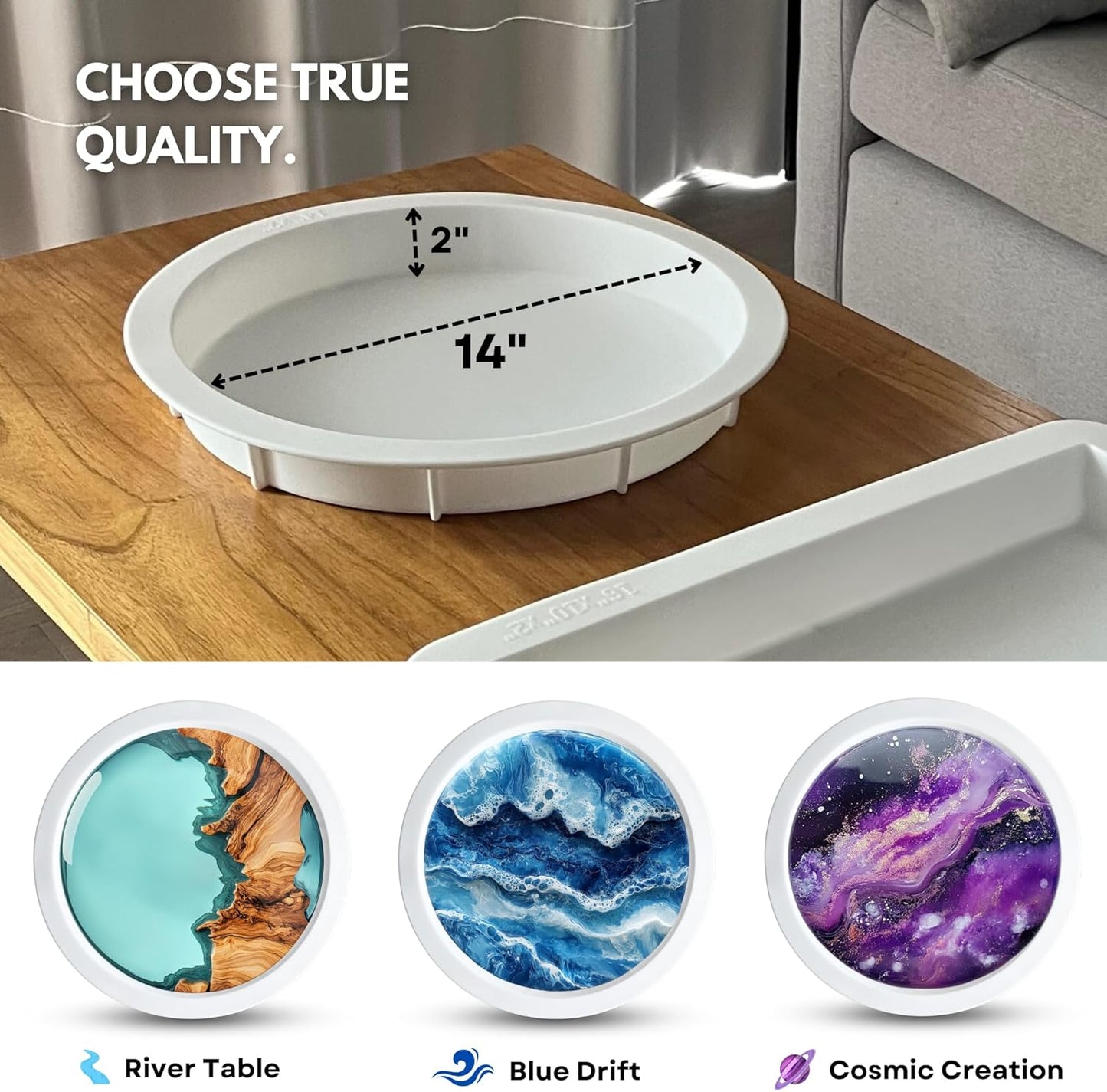 Alaskey® Premium Round Resin Table Silicone Mold 14"x2" | Durable, Reusable, No Seal Required | Large Epoxy Resin Mold for DIY Effortless River Table, Coasters, Cutting Boards, Charcuterie, and Crafts