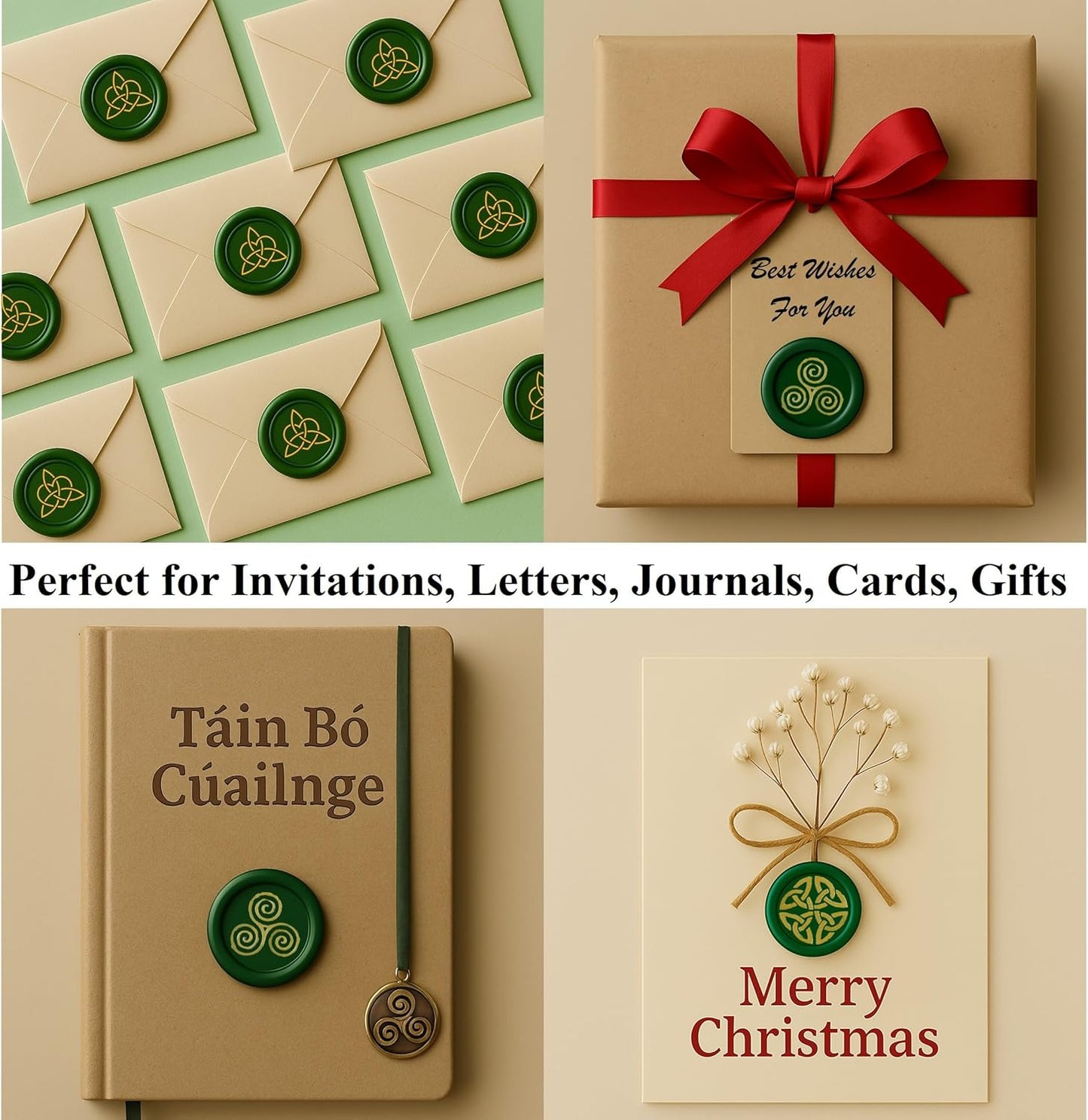 Celtic Knot Seal Wax Stamp with 6 Patterns Removable Brass Head + 1 Wood Handle, Represent Eternal Faith, Friendship, Love and Loyalty