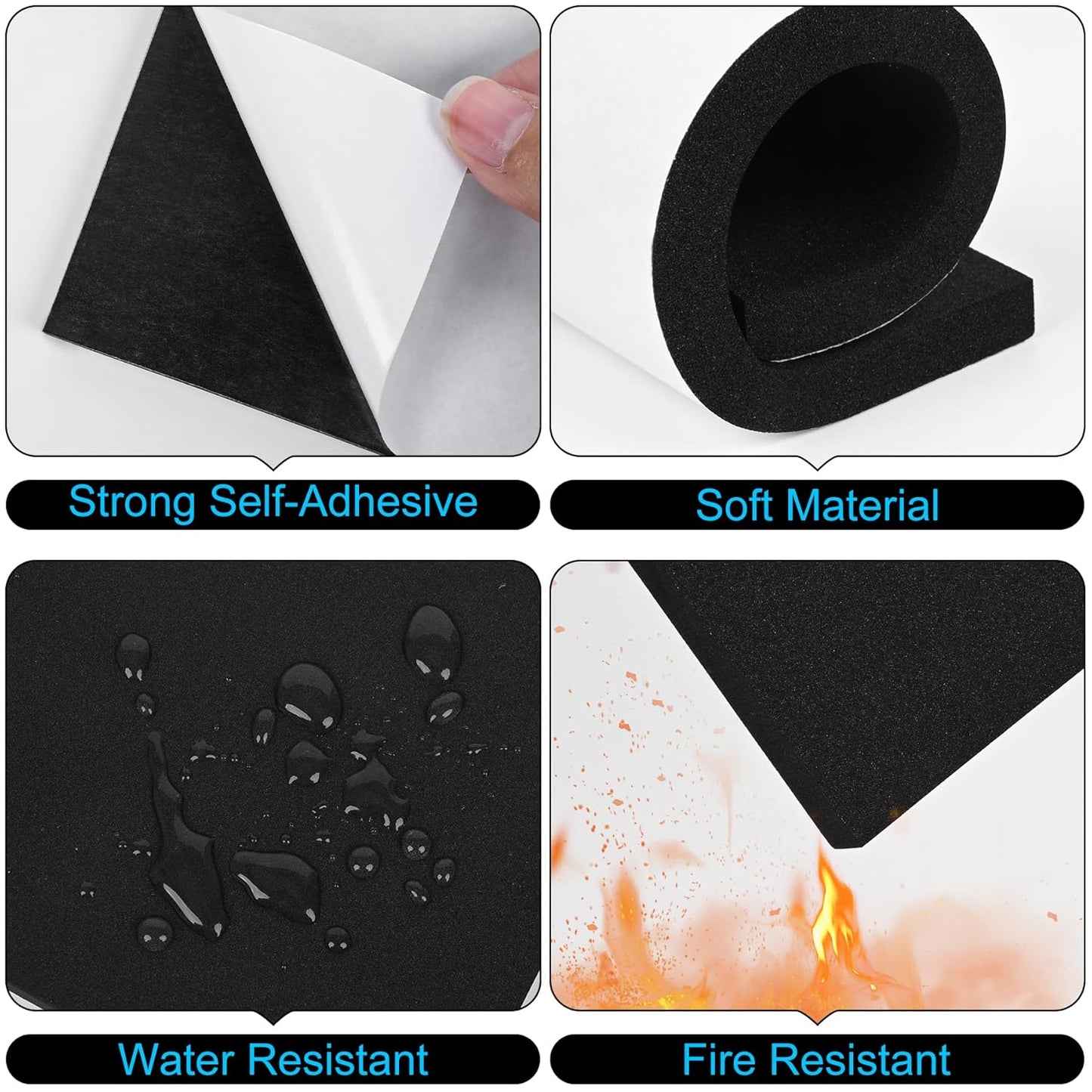 ToLanbbt 4 PCS Adhesive Foam Padding Sheets Closed Cell Neoprene Foam Sheet 3/4" Thick, 6" x 6" Self Stick Insulation Anti Vibration Pads Anti-Slip for Furniture, Cars, Speakers, DIY