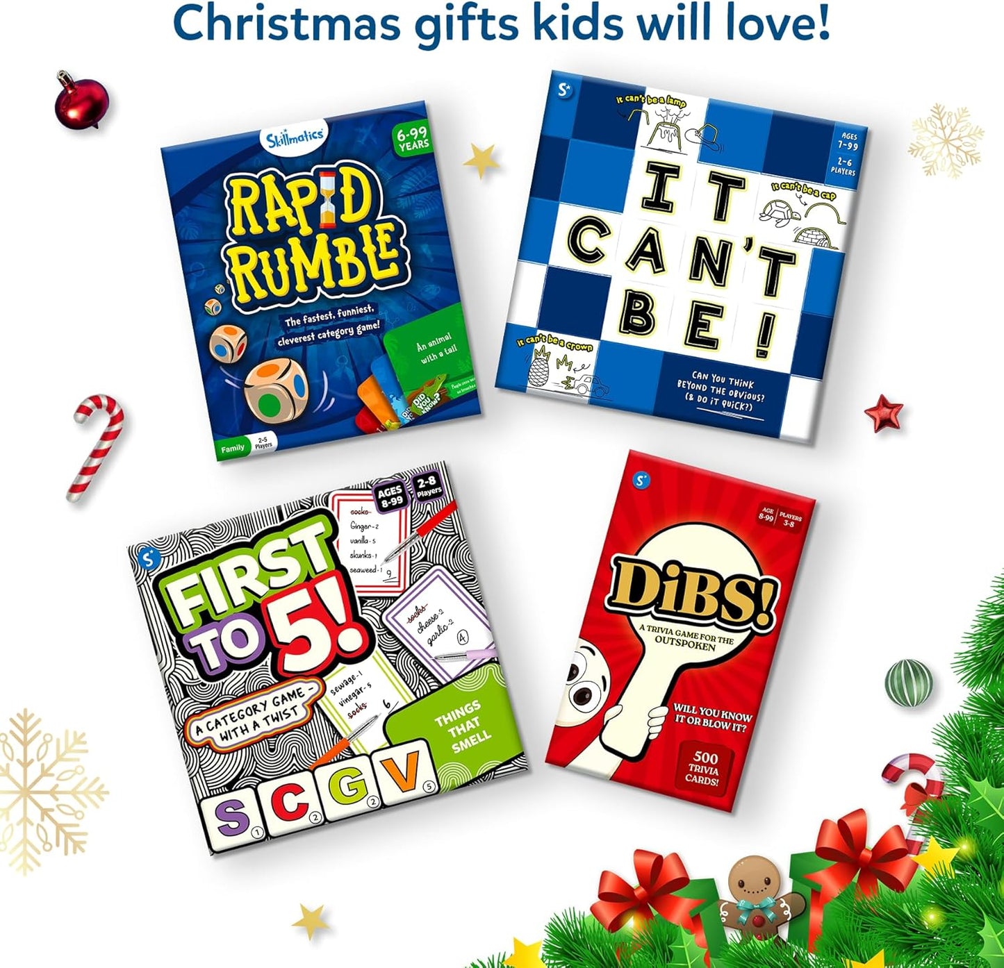 Skillmatics Board & Card Game - First to 5, Category Game with a Twist, Quick Thinking, Perfect for Parties, Christmas, Family Game Nights, Gifts for Kids, Teens, Adults, Ages 8, 9, 10 & Up