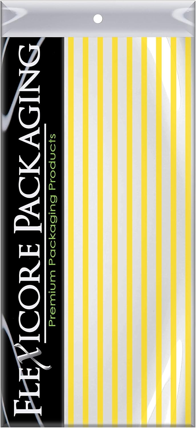 Flexicore Packaging Yellow Pin Stripe Print Gift Wrap Tissue Paper Size: 15 Inch X 20 Inch | Count: 50 Sheets | Color: Yellow Pin Stripe