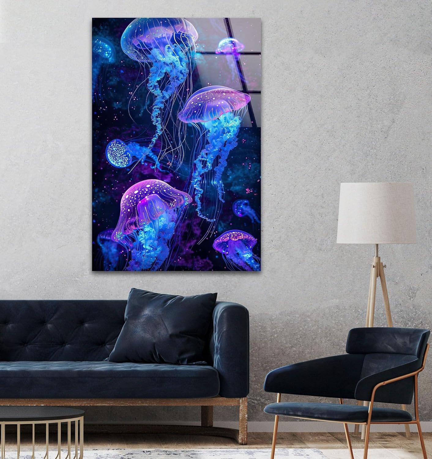 My Photostation.com 14Wx20H'' Glowing Jellyfish Glass Wall Art Tempered Glass Printing Wall Decor Large Wall Art Wall Hangings