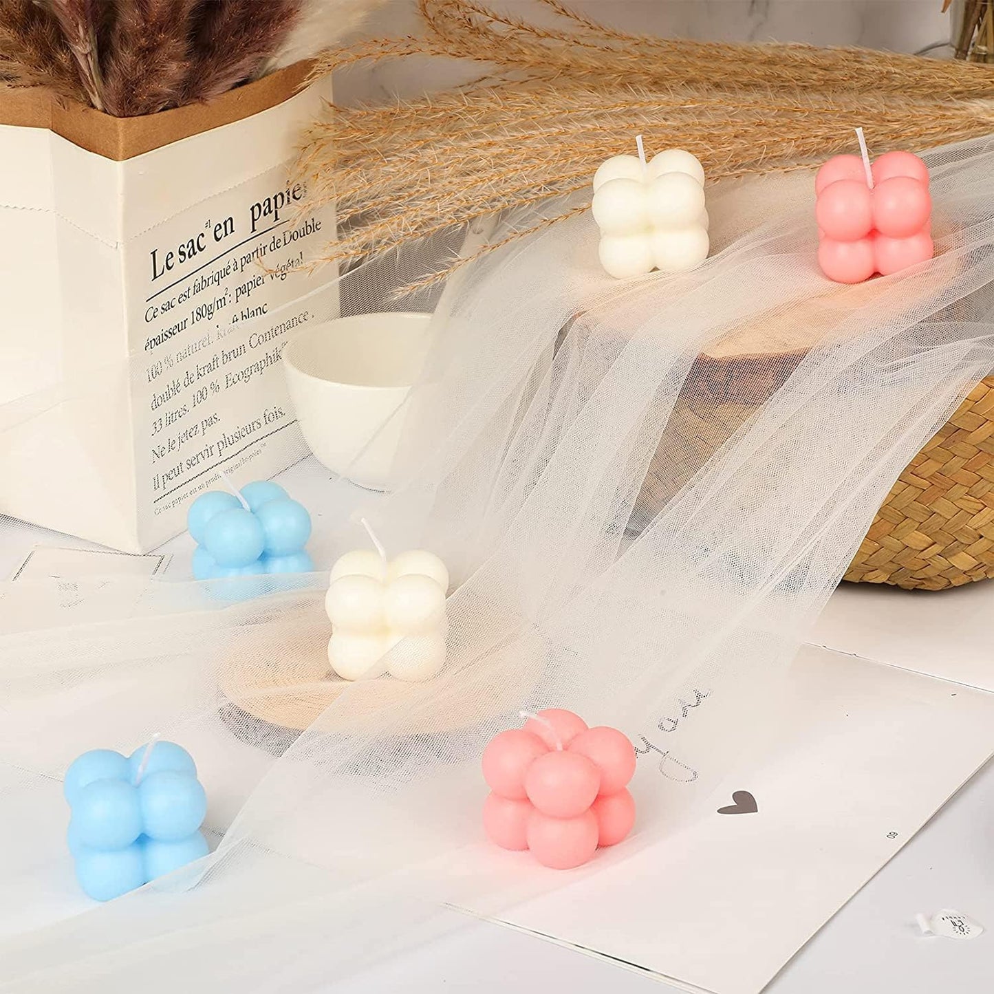 Konrisa 3D Bubble Candle Molds, 15 Cavity Cube Silicone Molds for Candles Making Soy Wax, Bubble Cake Molds for Baking Chocolate Dessert Cheesecake Mousse Cake Jelly Pudding