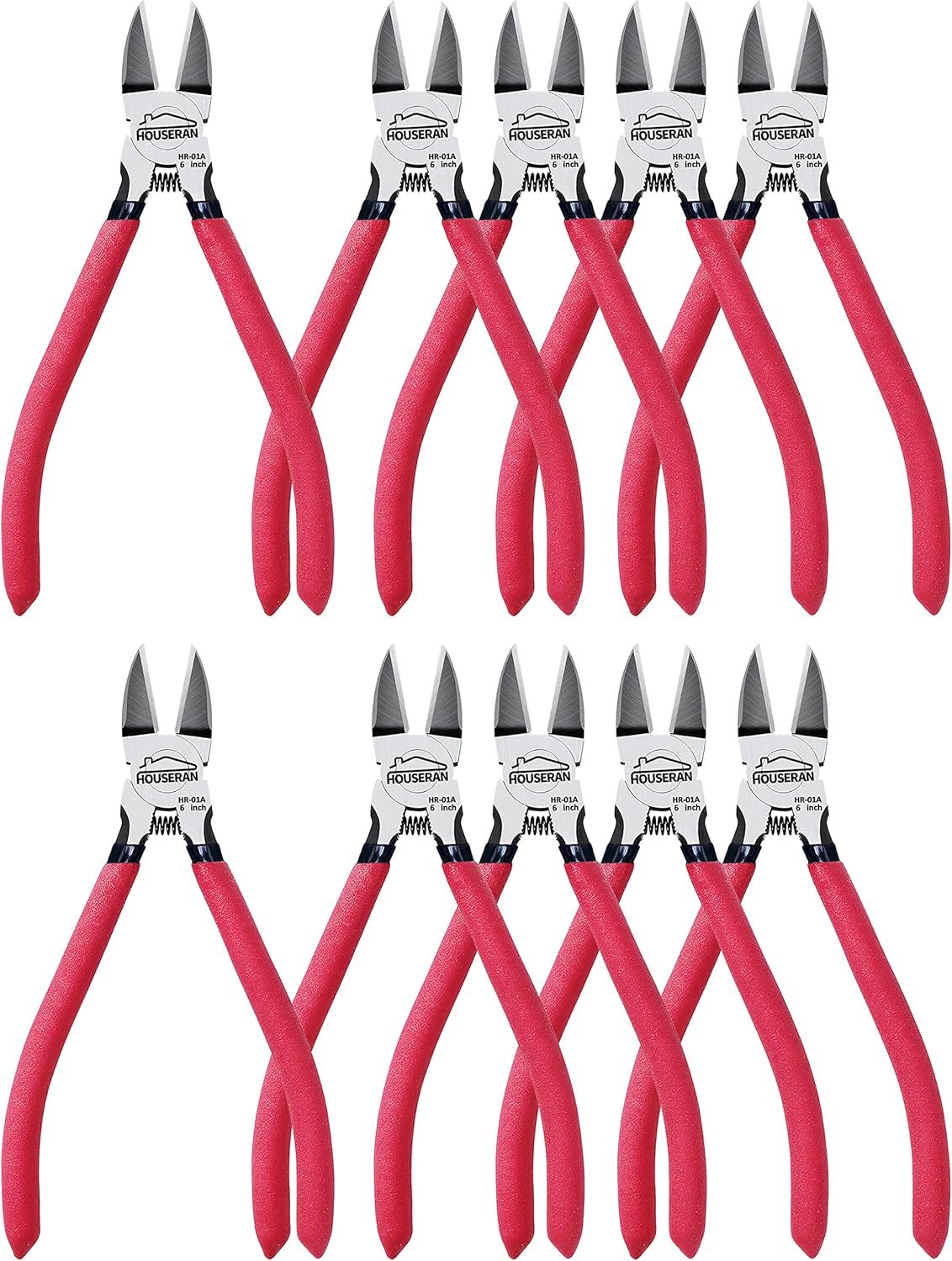 Wire Cutters 10 Pack, 6" Dykes Cutteres, HOUSERAN Wire Snips with Non-slip Red Handle, Side Cutter, With Spring Loaded, Flush-Cutter for Artificial Flowers, Crafts, Zip Tie