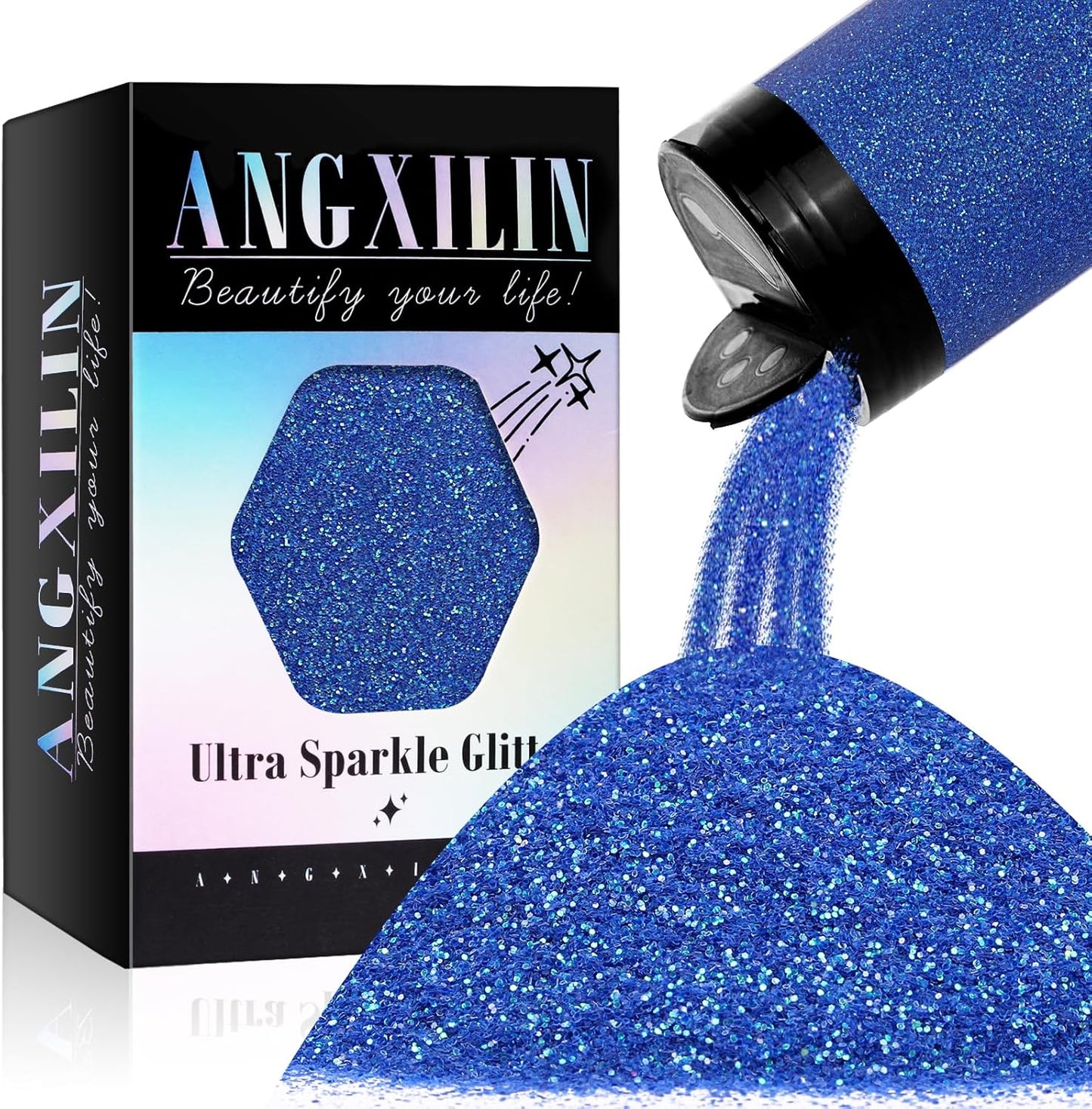 High Capacity 260g Iridescent Fine Glitter,Shaker Bottle for Epoxy Resin DIY Craft,Rainbow for Nail Art Face Body Glitter Tumbler Making (IRI Diamond Blue)