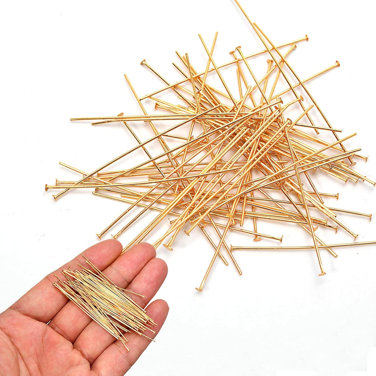 150pcs 18K Gold Filled Flat Head Pins Non Tarnish Craft Earring Bracelet Jewelry Making Accessories Supplies (40mm (1.57in), Gold-Flat Head Pin)