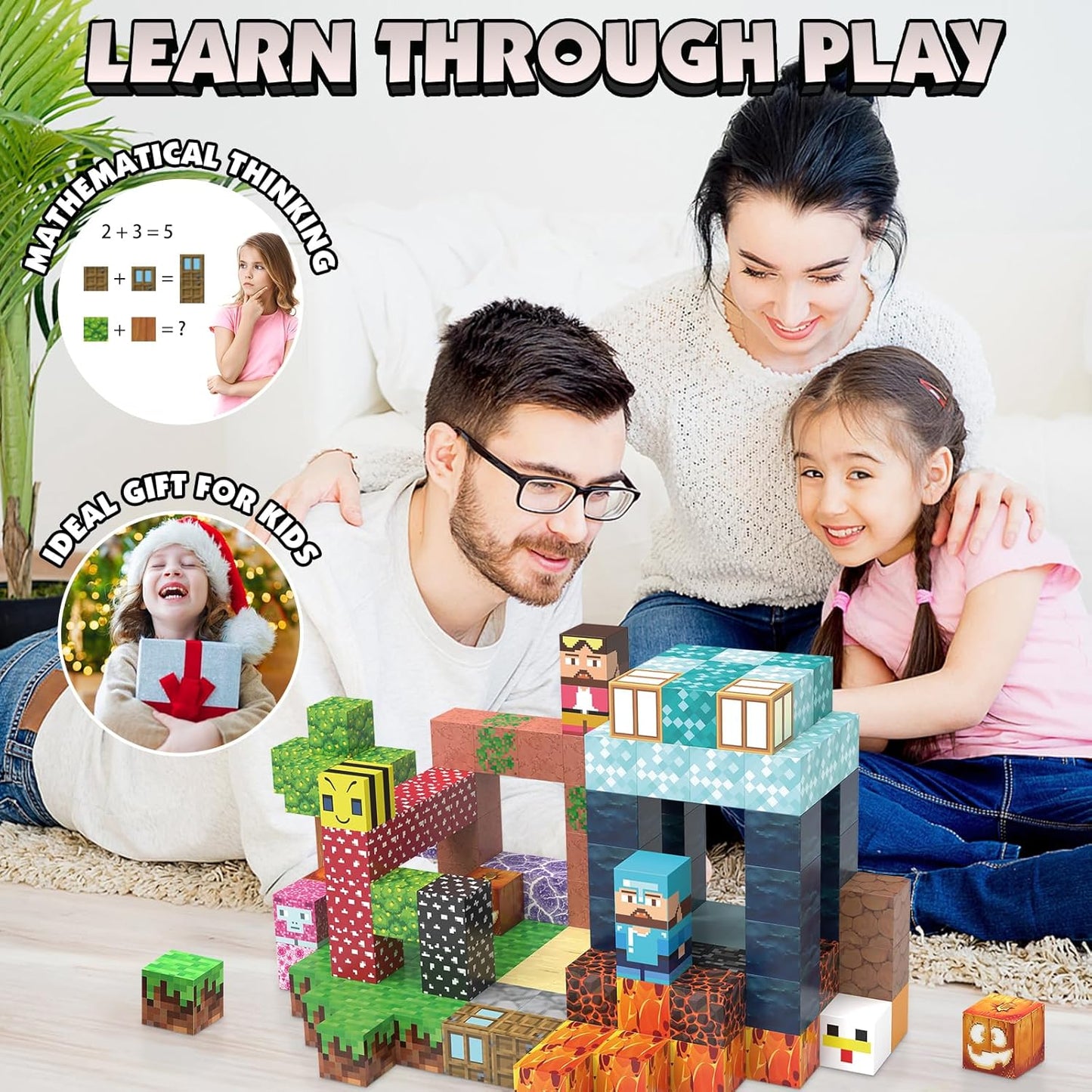 JIMI Magnetic Blocks Building Toys, 150pcs Magnetic Blocks Set STEM Construction Toys for Kids Age 3-8, 1 inch Magnet Blocks Montessori Sensory Stacking Toys Christmas Birthday Present for Boys Girls