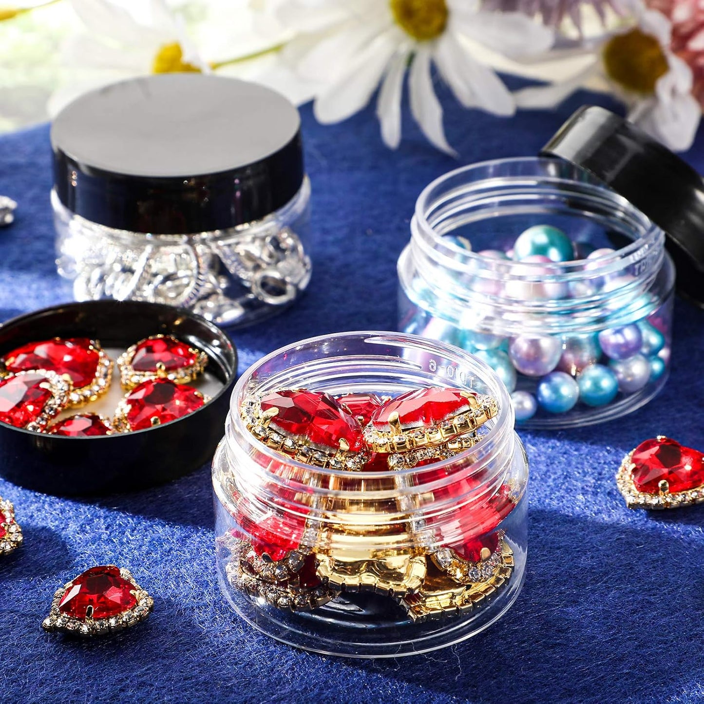 SATINIOR 12 Pack 1 oz Plastic Container Jars with Lids Round Clear Travel Cosmetic Container Jars for Toiletries, Lotion, Cream, Ointments, Makeup, Rhinestone, Samples, Kitchen Storage, Black