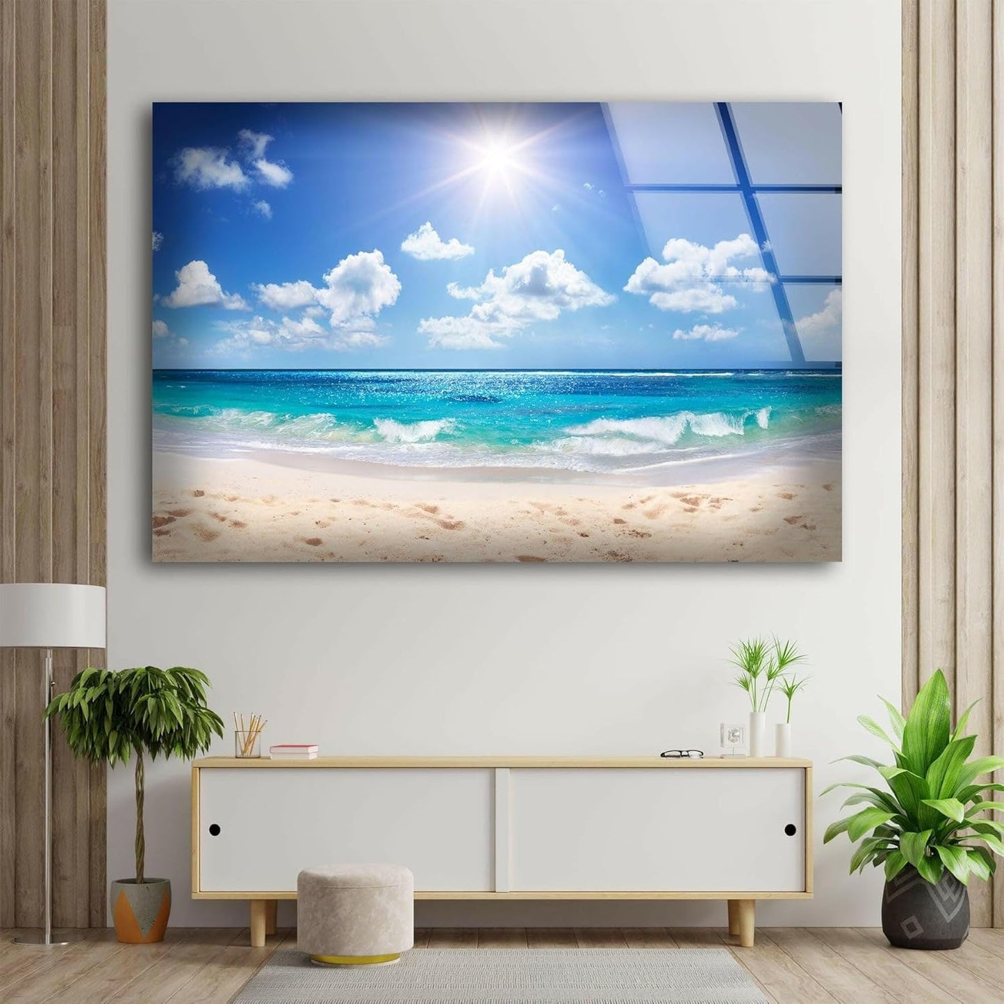 My Photostation.com Round 24'' Summer Beach Landscape Glass Wall ArtTempered Glass Printing Wall Decor Large Wall Art Wall Hangings