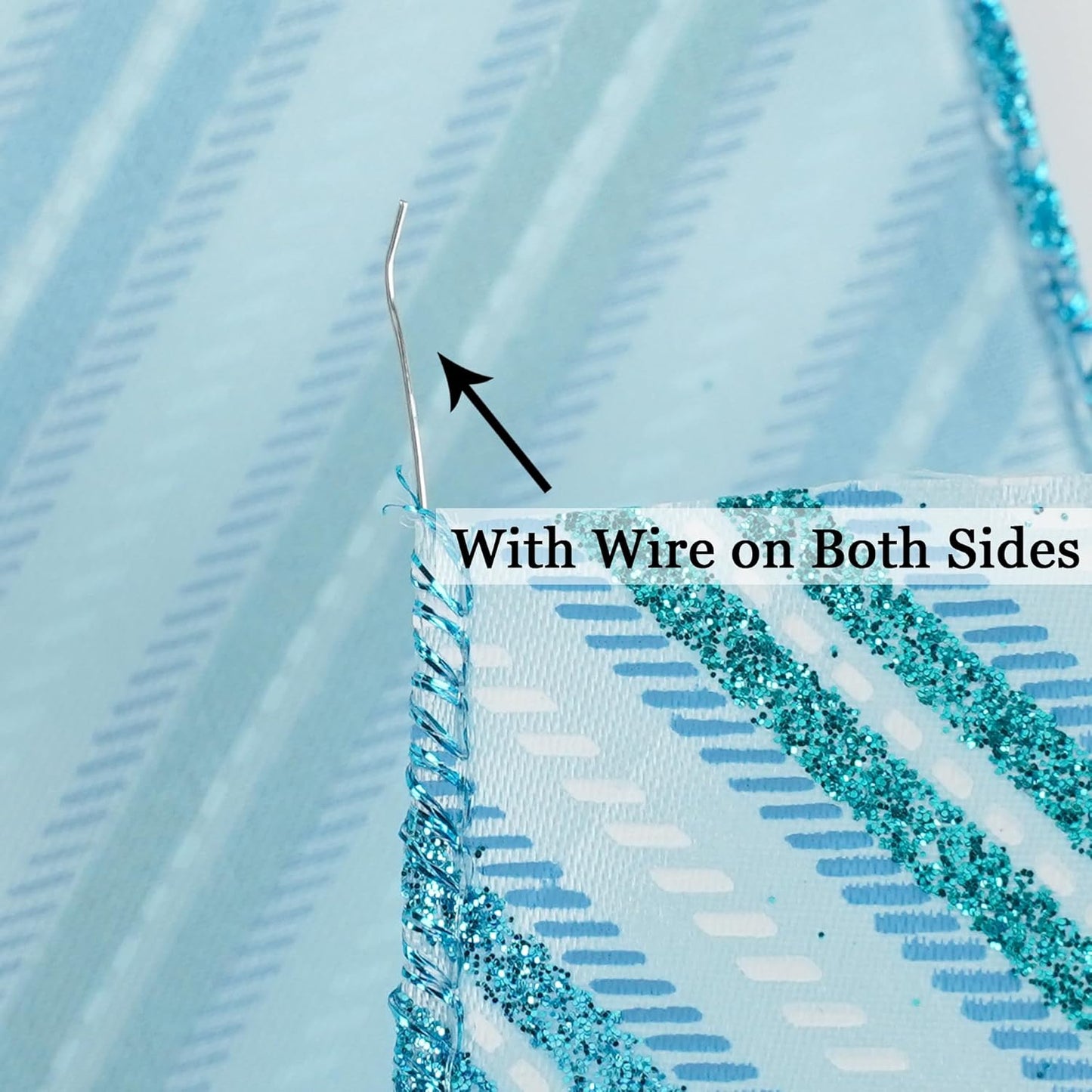 MEEDEE Blue Diagonal Stripe Ribbon 2.5 Inch Blue Satin with Turquoise and Teal Glitter Wired Ribbon for Wreath Bow, Topper Bow, Tree, Garlands (10 Yards)