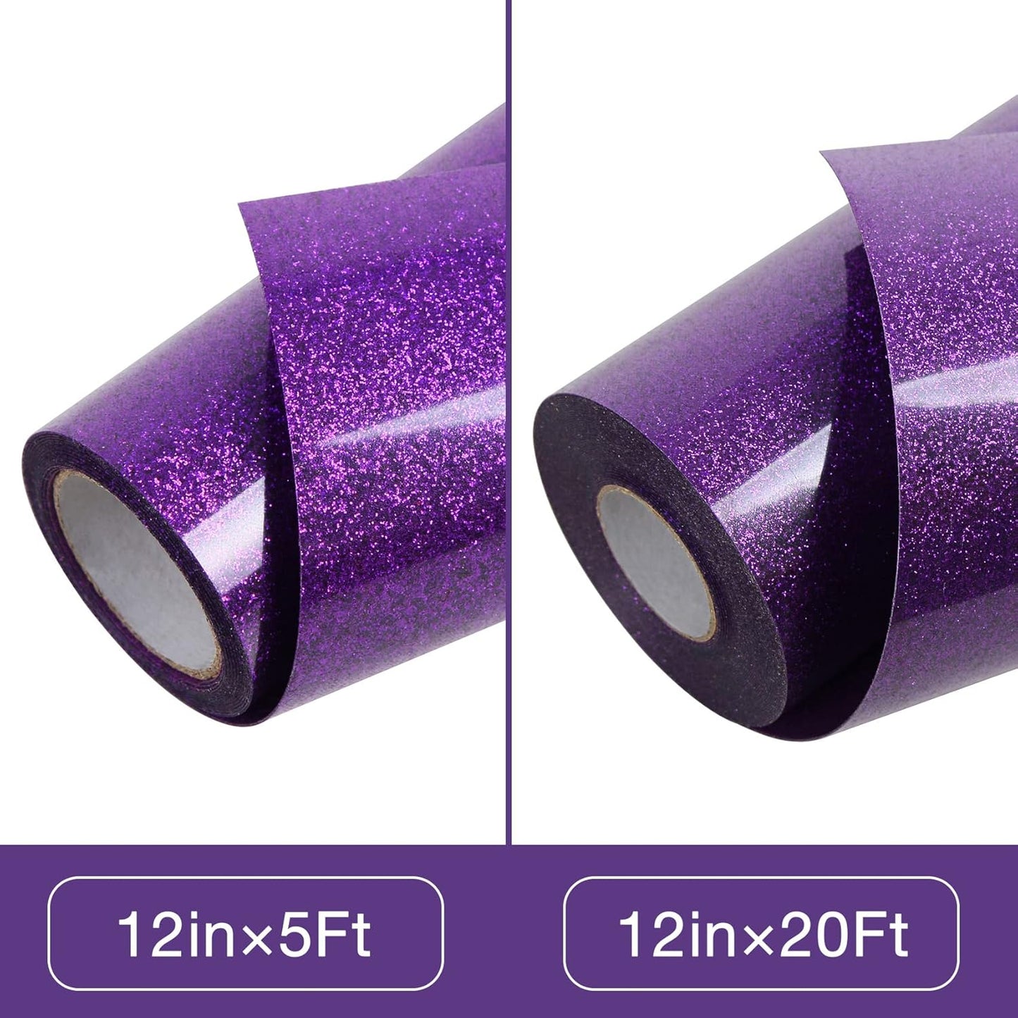 TORC Purple Glitter HTV Heat Transfer Vinyl Roll 12 inch x 20 ft Sparkly Iron on Vinyl for T Shirts Crafts Bulk