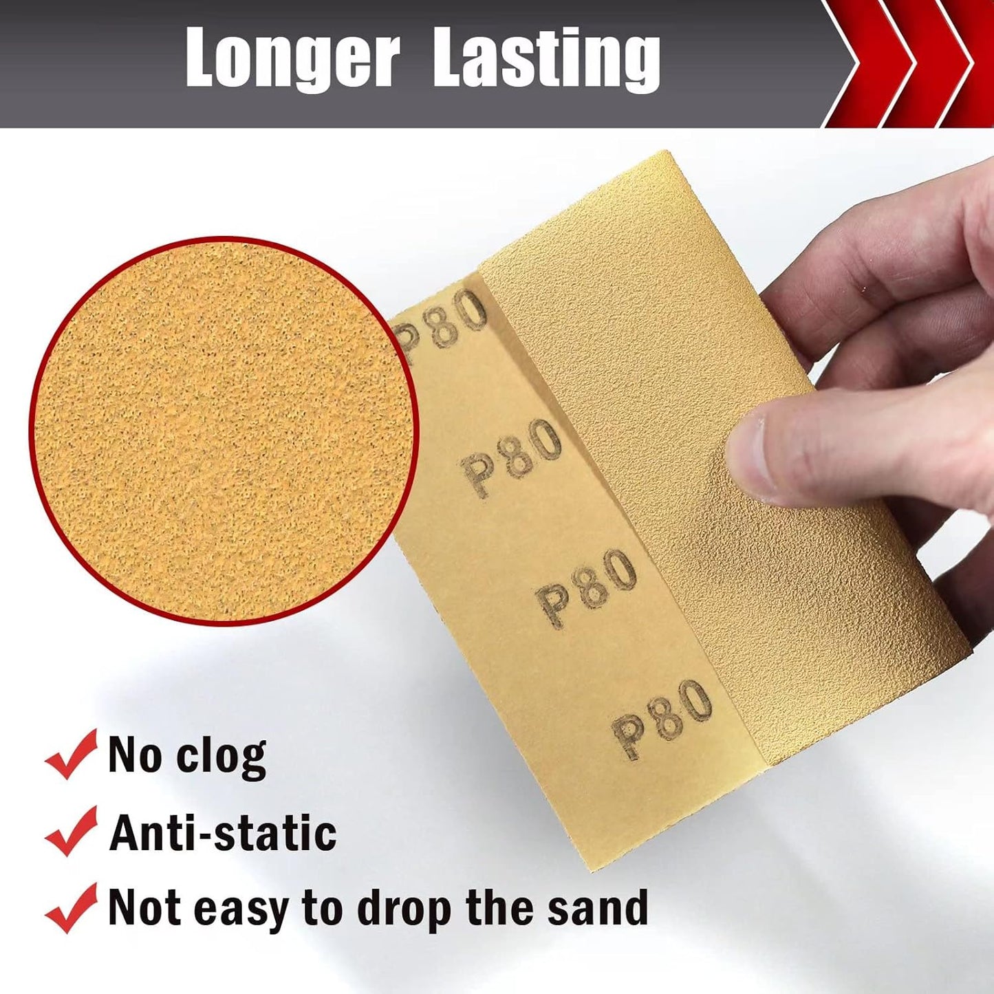 50 Pcs 1/4 Sheet Sandpaper, Premium Sand Paper 80/120/150/220/320/400 Grit Sandpaper Sheet Sand Paper Assortment for Wood Metal Automotive Palm Sanders 5.5" x 4.5"