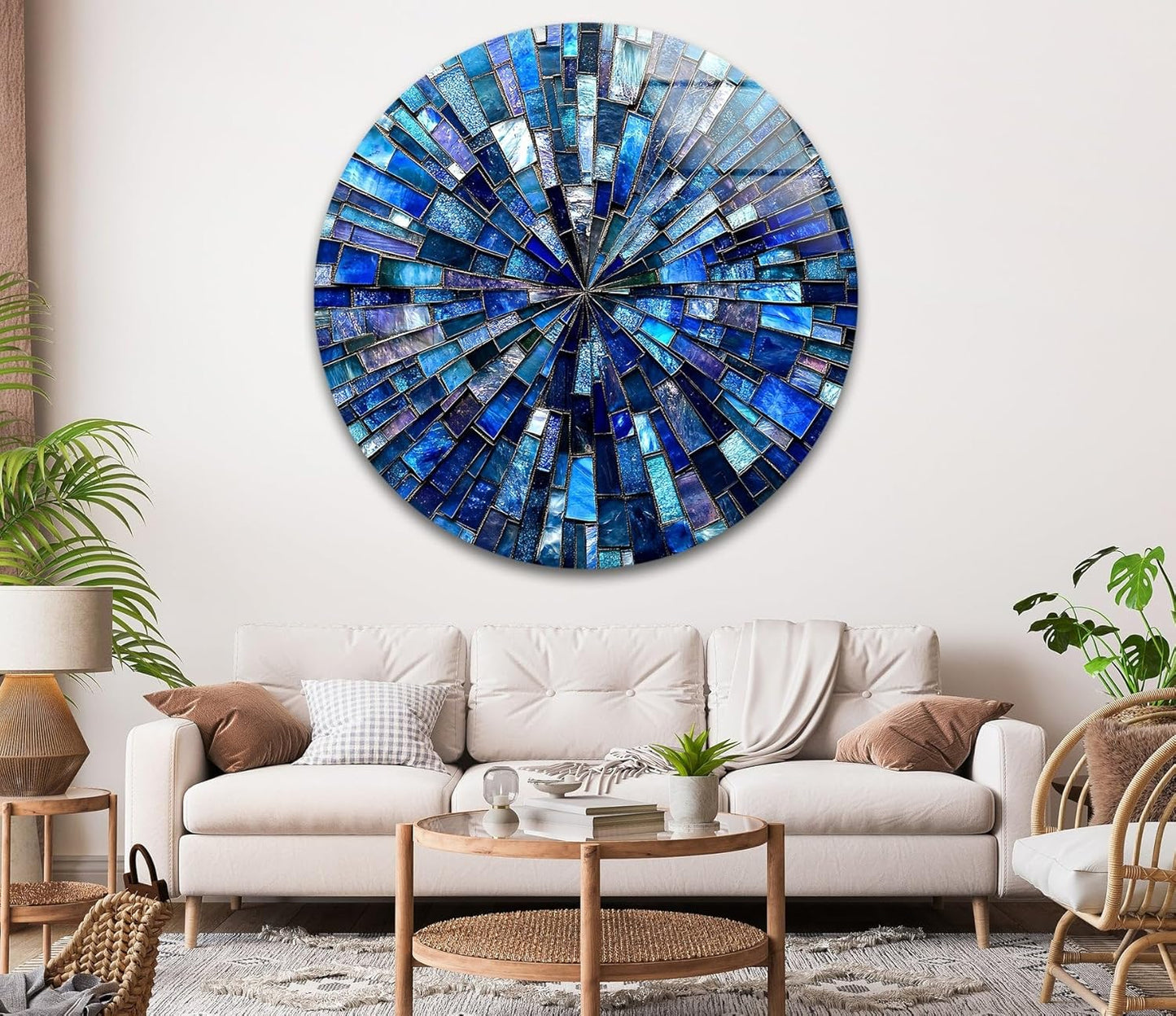 My Photostation.com 27.5''(70cm) Diameter Radiant Mosaic Burst Round Glass Wall Art Tempered Glass Printing Wall Decor Large Wall Art Wall Hangings