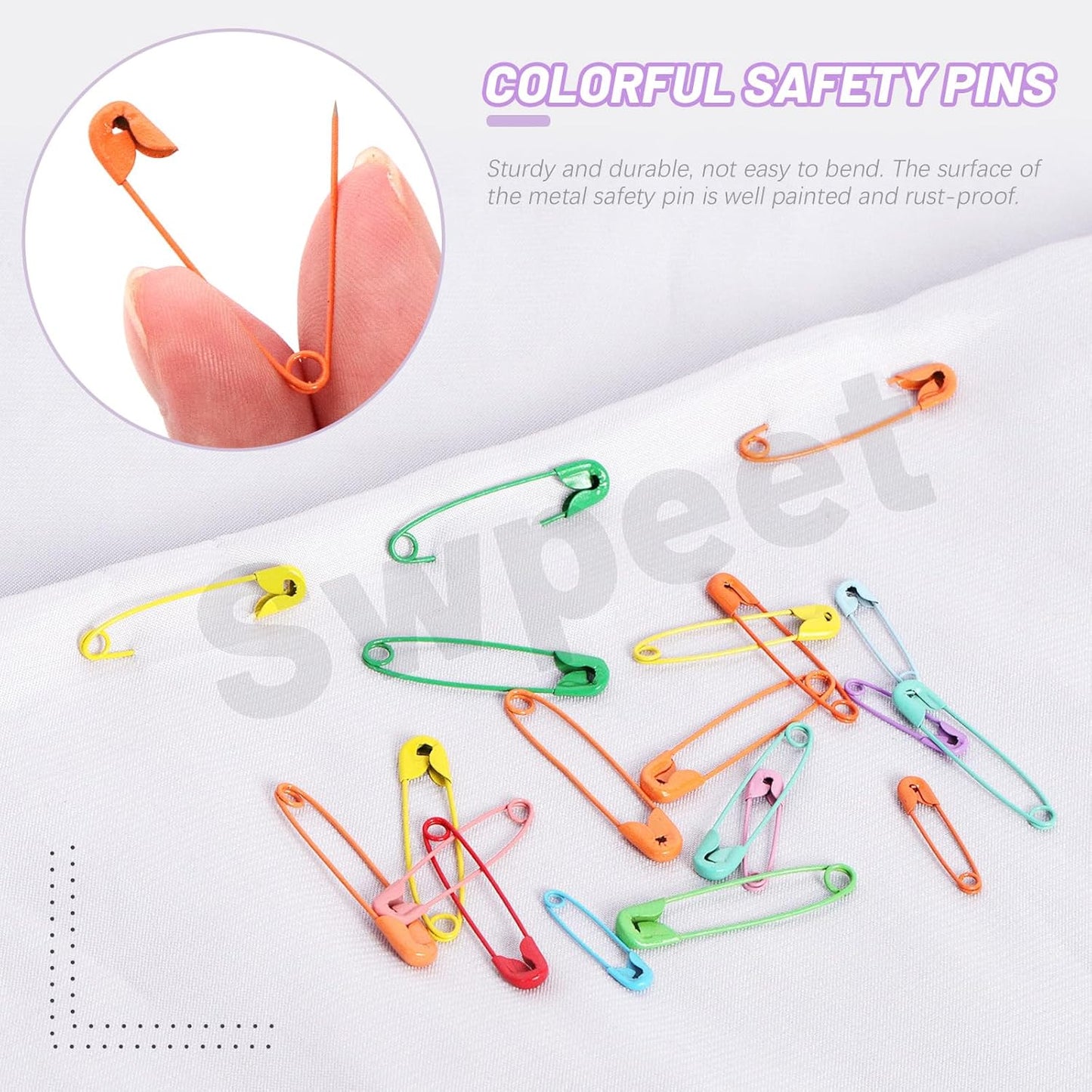 Swpeet 440Pcs 32mm/ 1.26 Inch Colorful Safety Pins Assortment Kit, Rust Resistant Steel Small Safety Pin Kit with Clear Case, Mini Safety Pins for Sewing, Clothes, Craft Arts