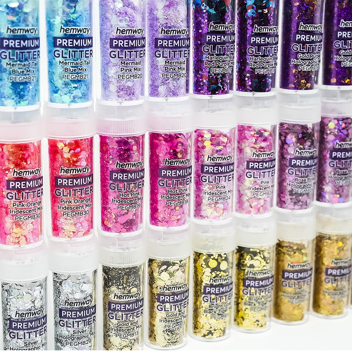 Hemway Mixed Polyurethane & Epoxy Resin Glitter Box (Pack of 54) | Metallic Flakes Shaker Set for Arts & Crafts | Assorted Colour Craft Supplies for Making Cards, Jewellery, Tumblers & Coasters