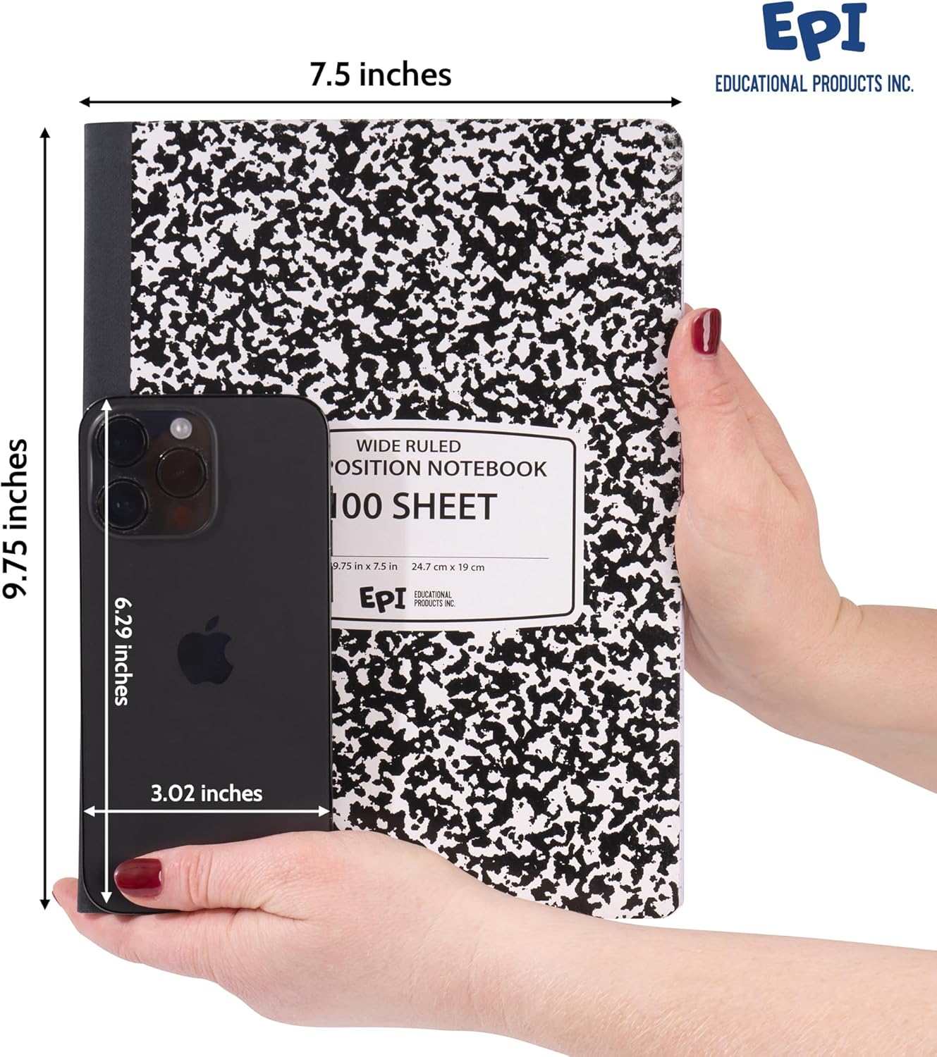 EPI Marble Hardcover Wide Ruled Composition Notebook | 200 Pages (100 Sheets), 9.75 x 7.5 in, Sturdy Sewn Binding | School, Office, Journaling, Notes - 4 Pack
