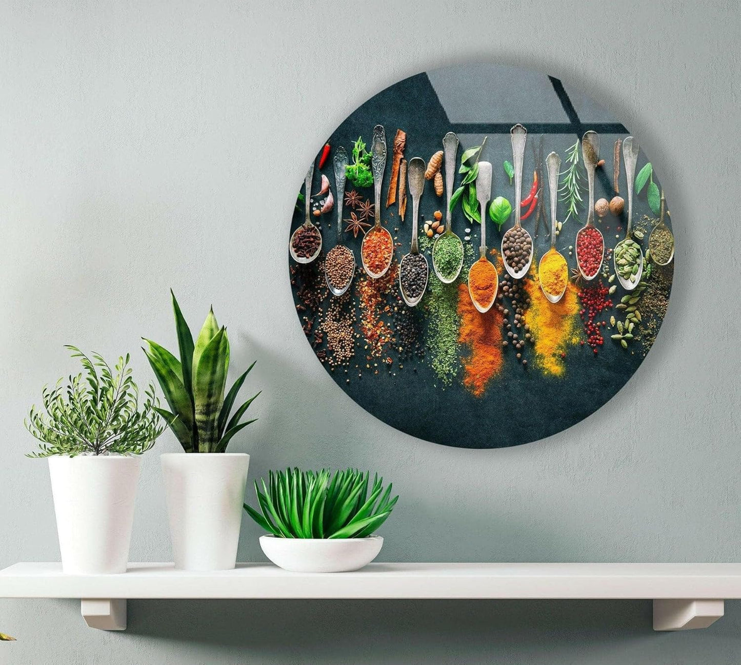 My Photostation.com 27.5''(70cm) Diameter Colorful Herbs Round Glass Wall Art Tempered Glass Printing Wall Decor Large Wall Art Wall Hangings