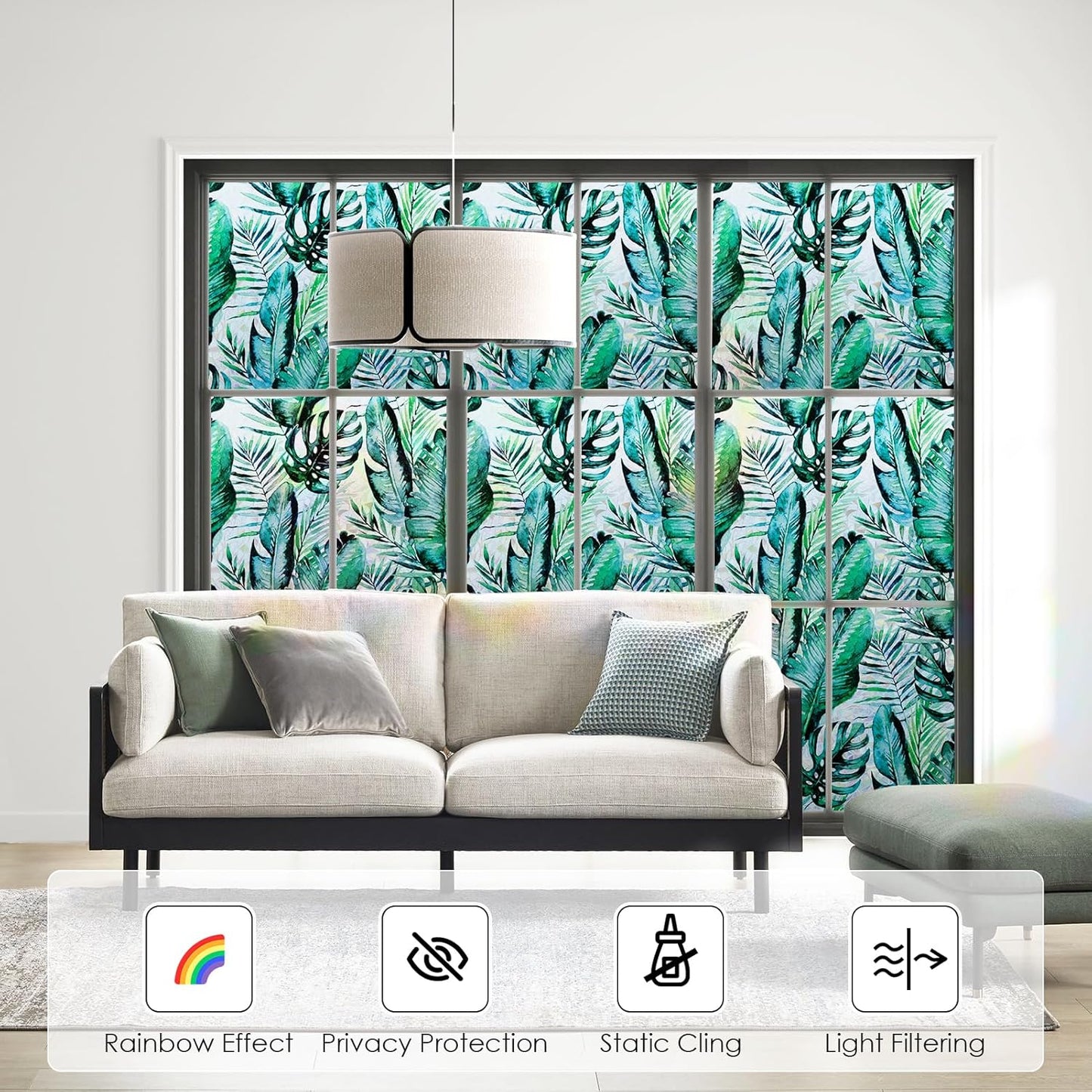 DKTIE Nature Pattern Rainbow Window Film Decorative Stained Glass Window Film Static Cling Films Easy Apply Removable Comes with Tools (U560-rainbow, 35.4" x 118.1")