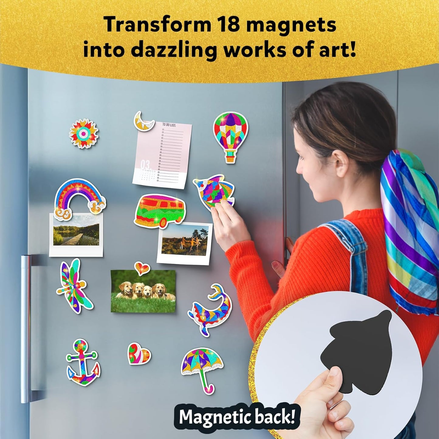 Skillmatics Foil Fun - Pretty Patterns, 18 DIY Magnets Mess-Free Art, Colorful Creative Party Activity, Craft Kits, 60+ Foam Stickers, Christmas Gifts for Kids, Teens, Adults, Families