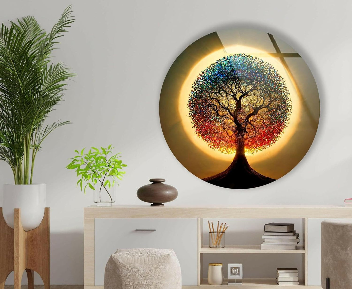 My Photostation.com 27.5''(70cm) Diameter Life of Tree Round Glass Wall Art Tempered Glass Printing Wall Decor Large Wall Art Wall Hangings