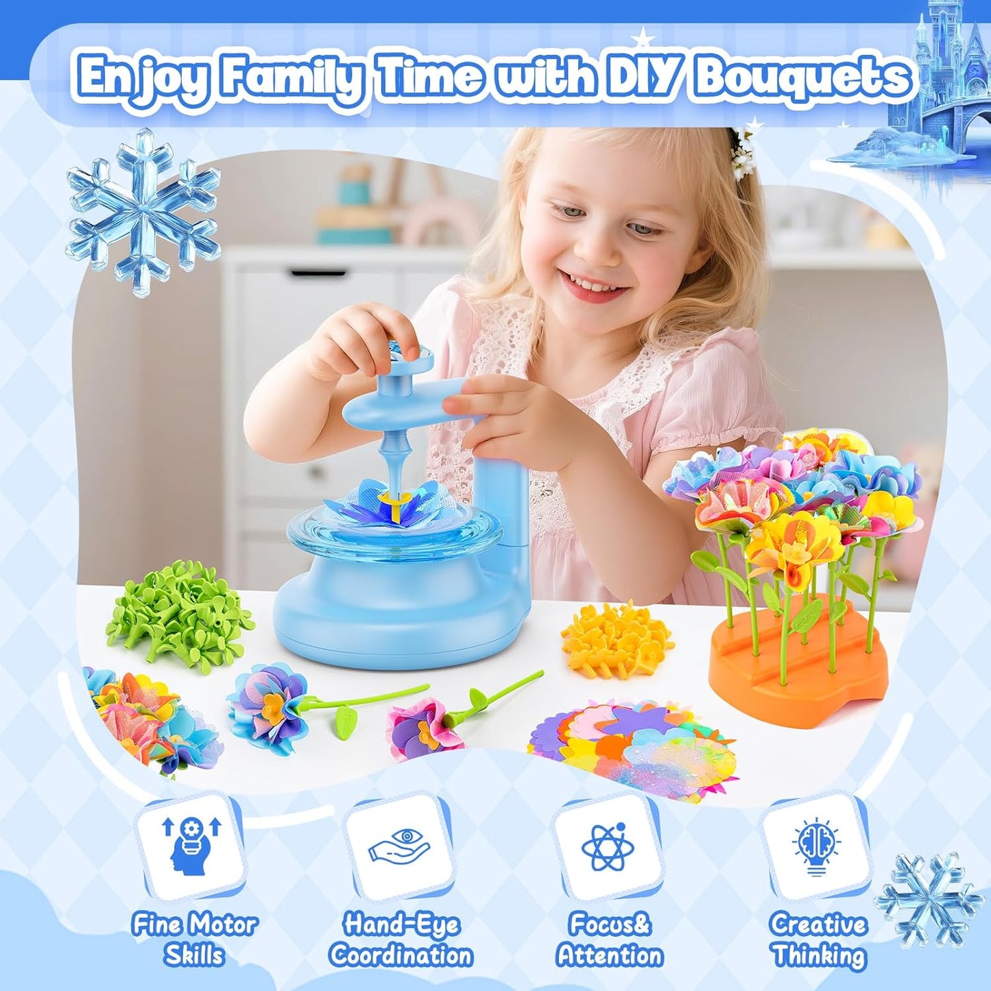 cosone Arts and Crafts Kits for Kids Age 3-12, Fabric Flower Bouquets Toys, DIY Craft Kits Toys for Kids, Ideal Gifts for Preschool Girls, Educational Handmade Frozen Toy for Girls Ages 3 4 5 6 7 8 9