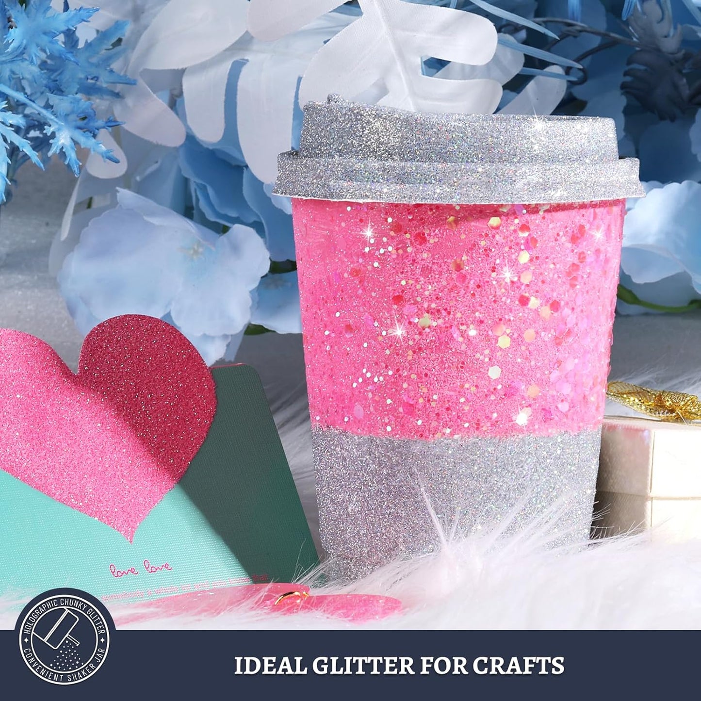 LEOBRO Pink Glitter, 160g/5.64oz Pink Chunky Glitter for Crafts, Resin, Body Nail, DIY Decorations, Iridescent Pink