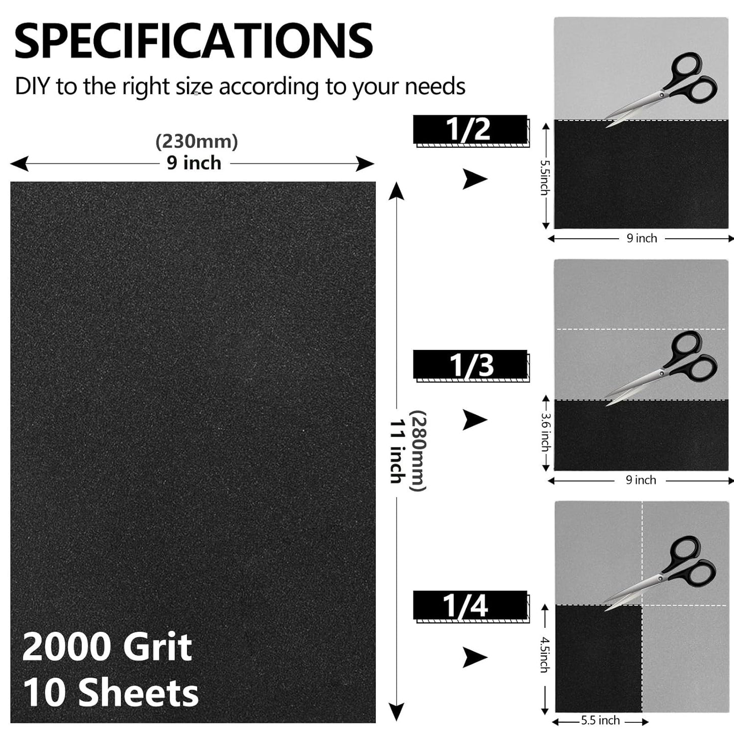 2000 Grit Sandpaper, 9 x 11 Inch Wet Dry Sand Paper Hand Abrasive Sanding Sheets for Wood Metal Automotive Sanding and Polishing, Fine - 10 Sheets