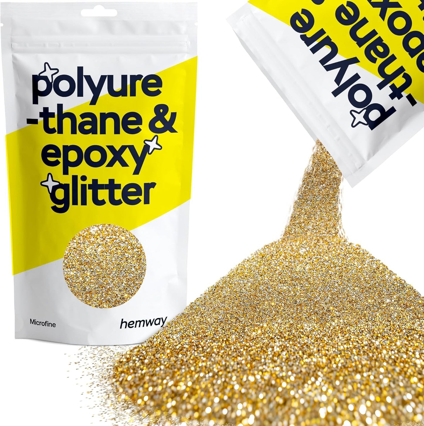Hemway Polyurethane & Epoxy Resin Glitter 100g / 3.5oz Metallic Crystal Flake Additive for Flooring Jewelry Tumblers Glass Pigment - Microfine (1/256" 0.004" 0.1mm) - Gold Silver