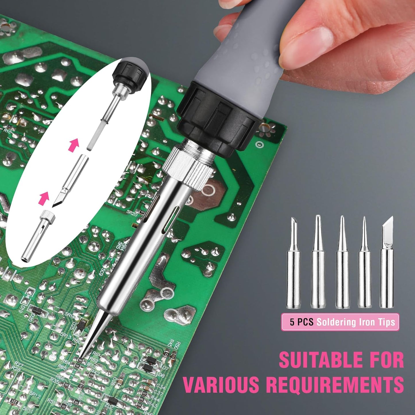 WORKPRO Soldering Iron Kit, 90W Soldering Gun with Digital Display, Iron Tips, 11-in-1 Adjustable Temperature Welding Kit for Electronic Repair, DIY Enthusiasts(110V US Plug,Pink)
