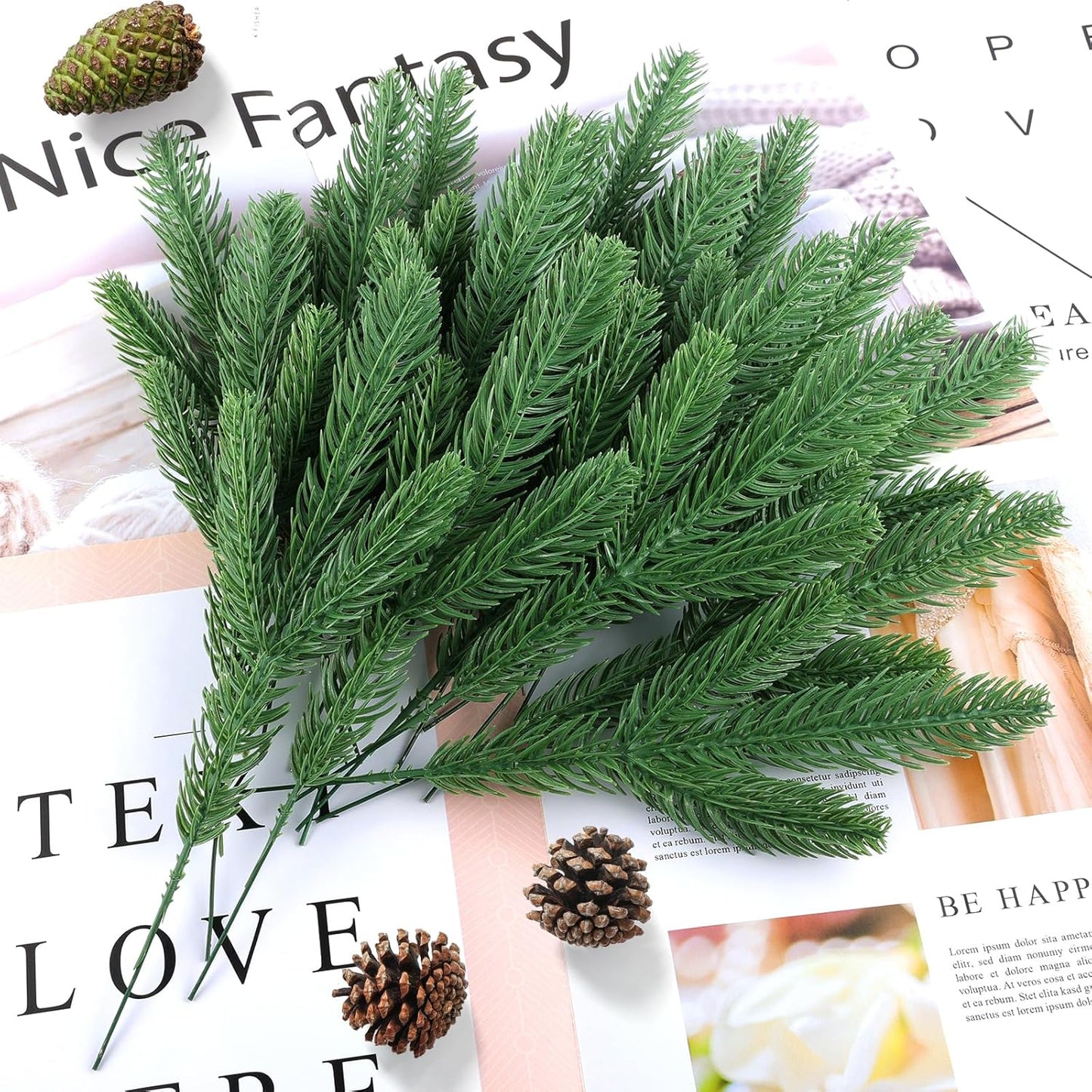 Hananona 150 Pcs Artificial Pine Branches Christmas Greenery Pine Picks DIY Cedar Picks and Sprays Accessories for Christmas Garland Wreath and ChristmChristmas Home Decor (150, Green)