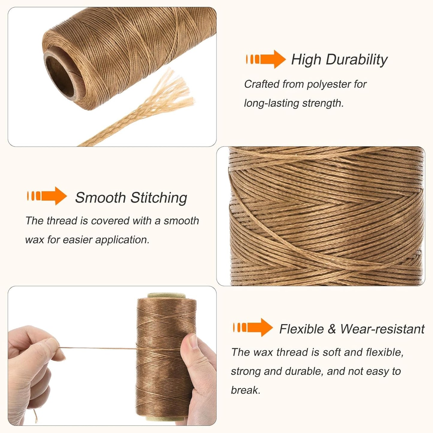MECCANIXITY Waxed Thread,197 Yard 1mm 210D Flat Wax Thread Polyester Waxed String for Leather Sewing Hand Weaving Book Binding Home Decoration,Brown