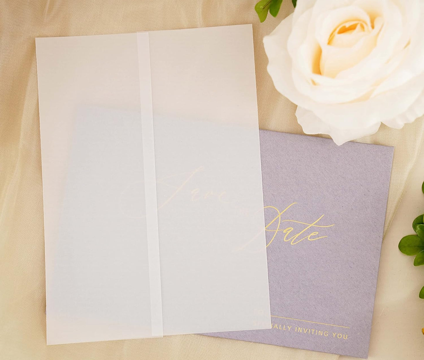Puremigo 120 Pack Luxury Pre-Folded Vellum Jackets for 5x7 Invitations - Vellum Paper 5x7 Jackets - 115GSM Wedding Invitations Wraps - Transparent