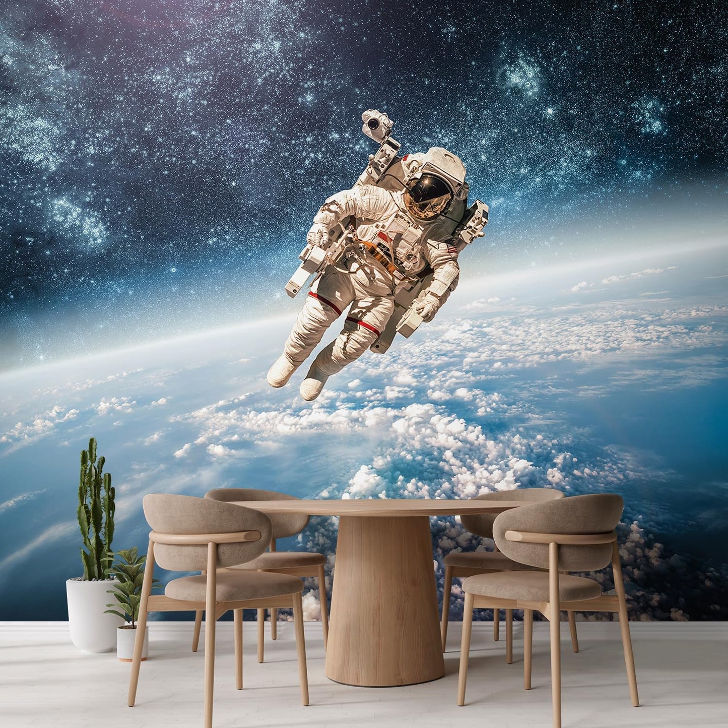 wall26 Wall Sticker/Wall Mural an Astronaut Floating About Planet Earth, Not Peel and Stick, Non-Woven Wallpaper Decorative for Bedroom, Living Room, Office - 96x120 inches