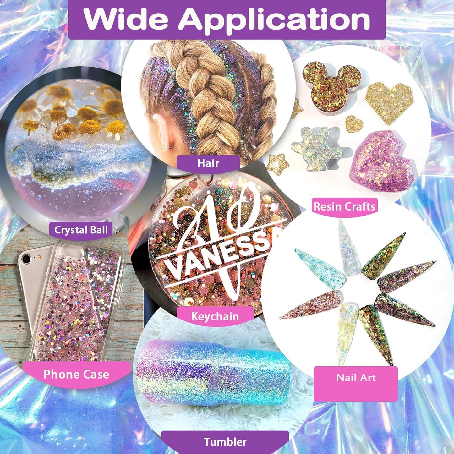 Renfio Opal Chunky Glitter, 1.75oz/50g Blue High Sparkle for Crafts - Holographic Fine Mix Iridescent Flakes for Resin, Nails, Art, Hair, DIY, Snow Globe - Azure Sky