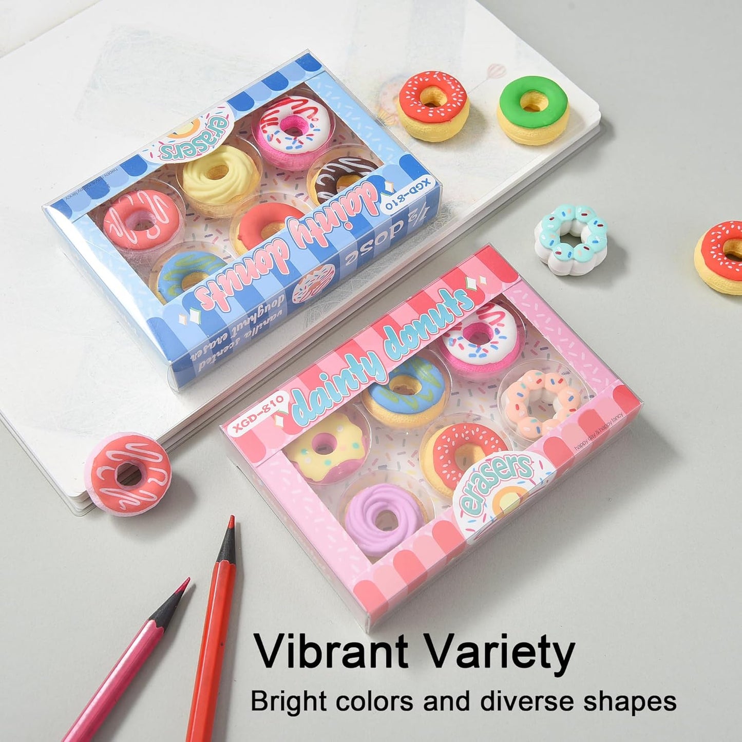 HILAZA Donut Erasers for Kids Bulk, 24 Pieces 3D Cute Fun Food Erasers for Party Favors Classroom Prizes