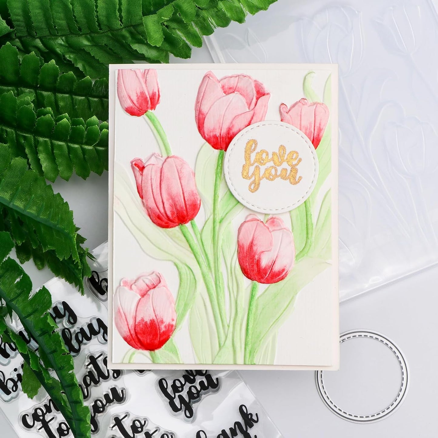 BAOFALI 3D Flowers Theme Plastic Embossing Folders Tulip for DIY Scrapbooking Photo Album Card Paper Craft Decoration for Card Making,Embossing Template Paper Card Embossing Stencil