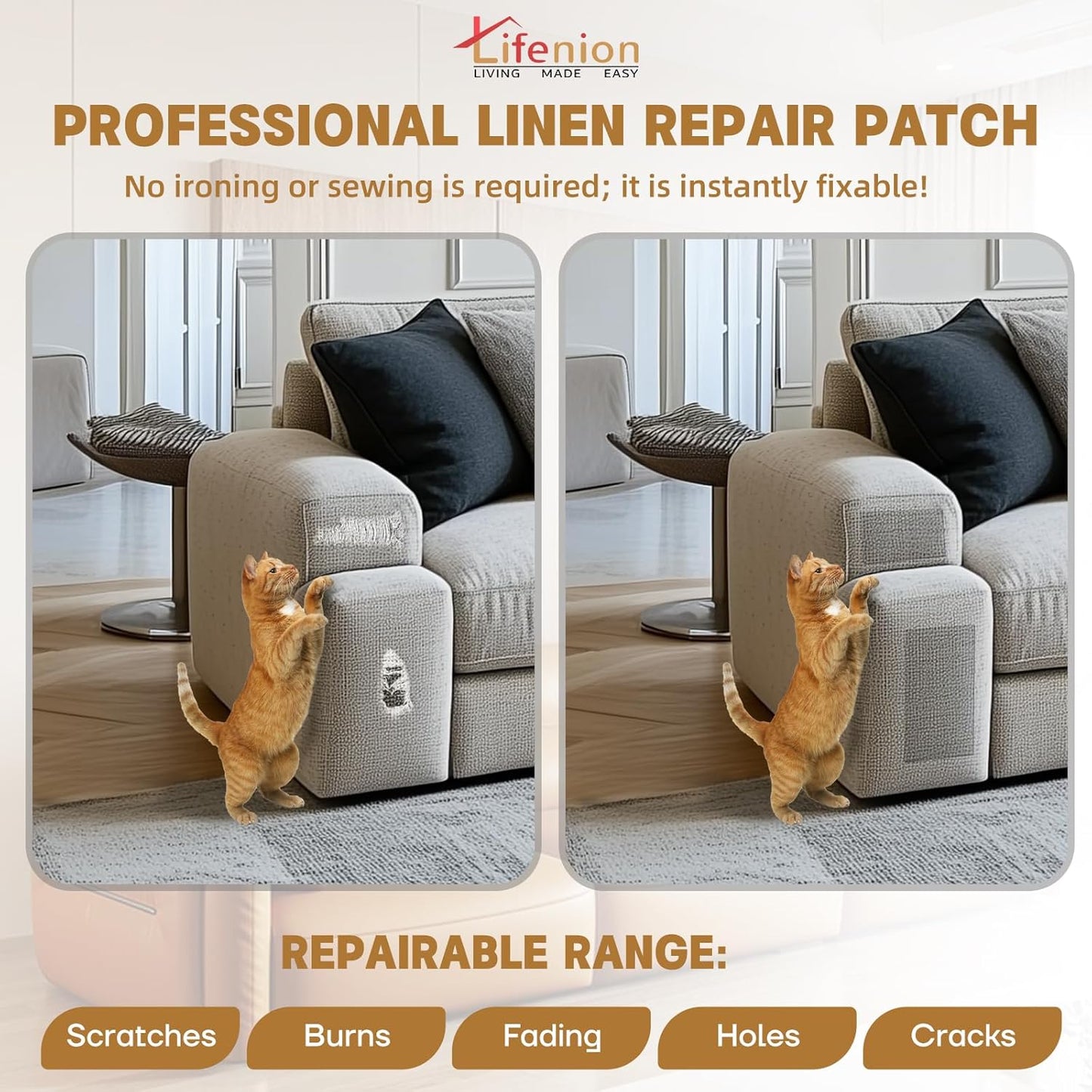 Fabric Repair Patches, 17X79 inch Linen Self-Adhesive Fabric Repair Tape, Strong Sticky Linen Patch for Sofas, Tote Bags, Clothing, Car Seats, Furniture（Dark Grey, 17X79 inch）