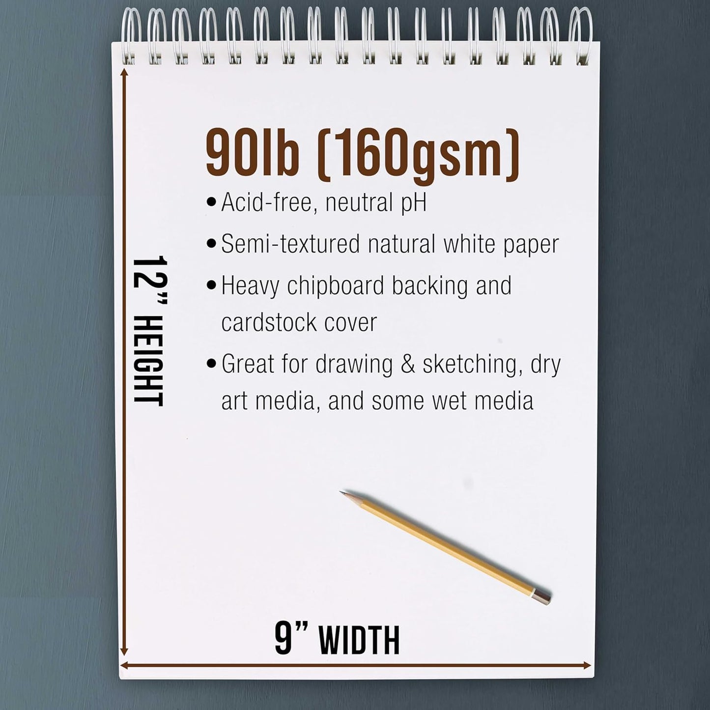 U.S. Art Supply 9”x12 Premium Heavy-Weight Paper Spiral Bound Sketch Book: 90 Pound (160gsm), 30-Sheet Drawing Pad (2 Pack)